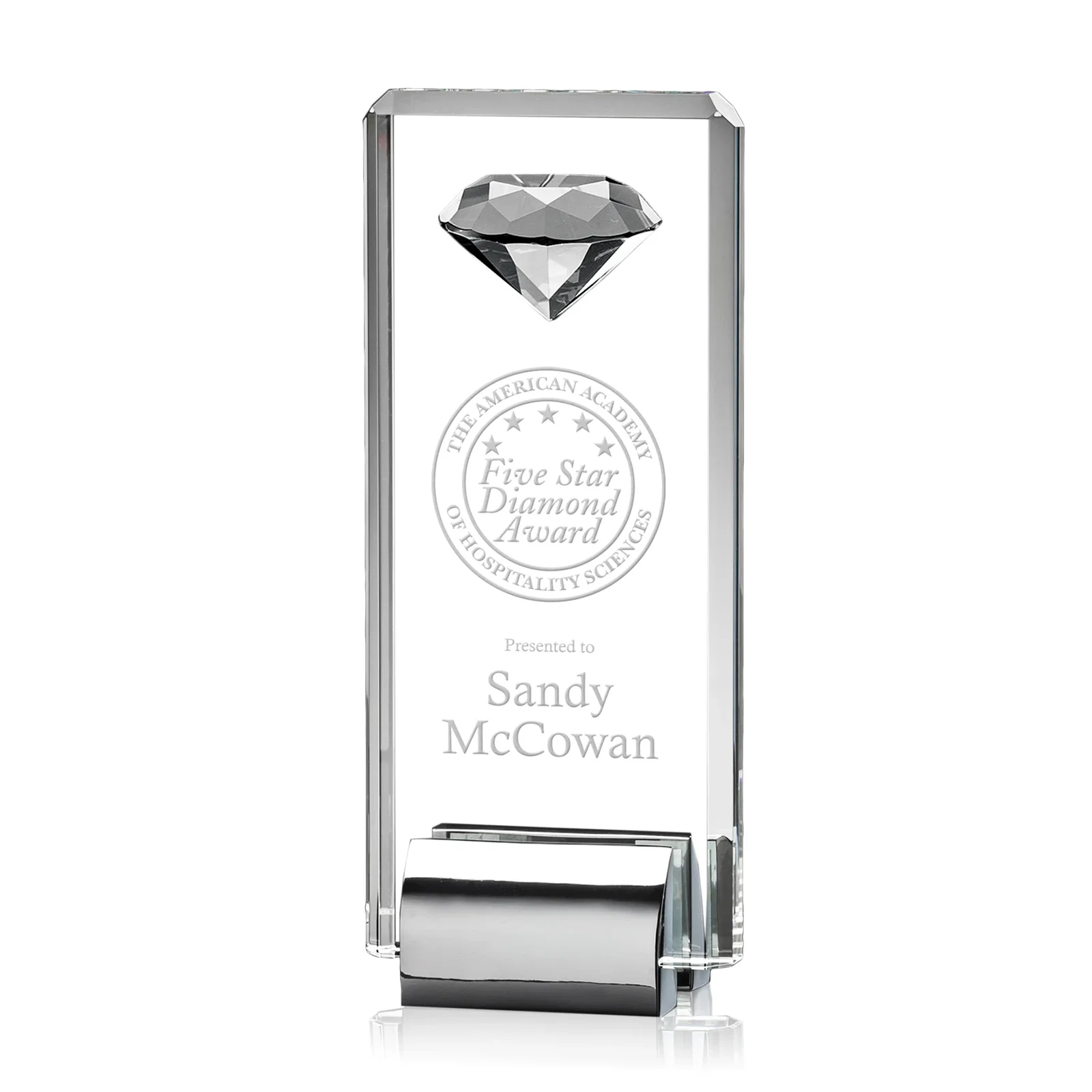 Custom Crystal Rectangle with Gemstone Accent on Silver Cast Base for service anniversary gifts