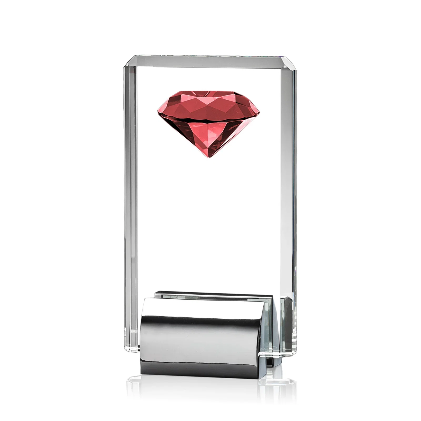 Promotional Crystal Rectangle with Gemstone Accent on Silver Cast Base for team milestone celebrations
