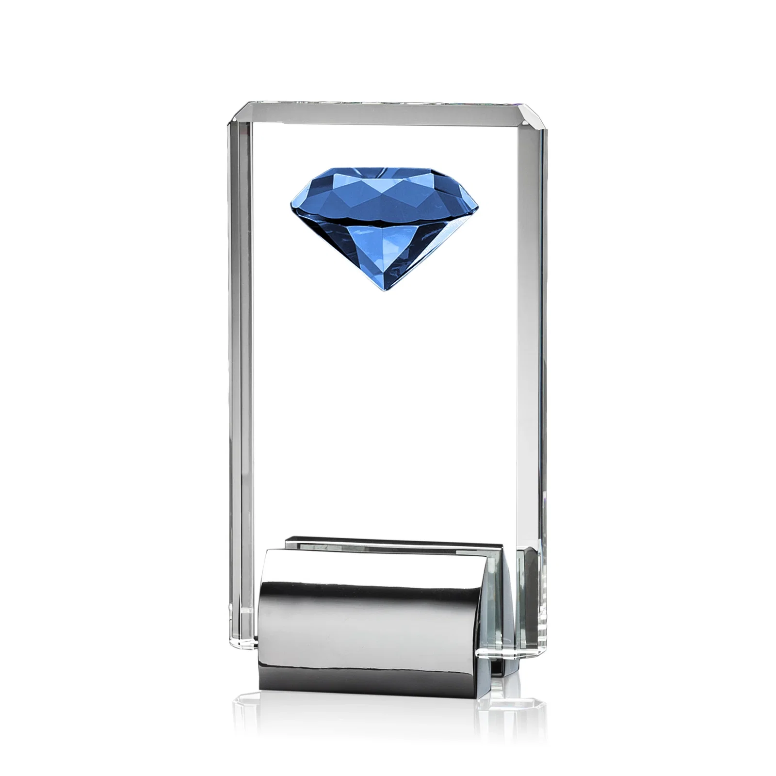 Promotional Crystal Rectangle with Gemstone Accent on Silver Cast Base for safety achievement programs