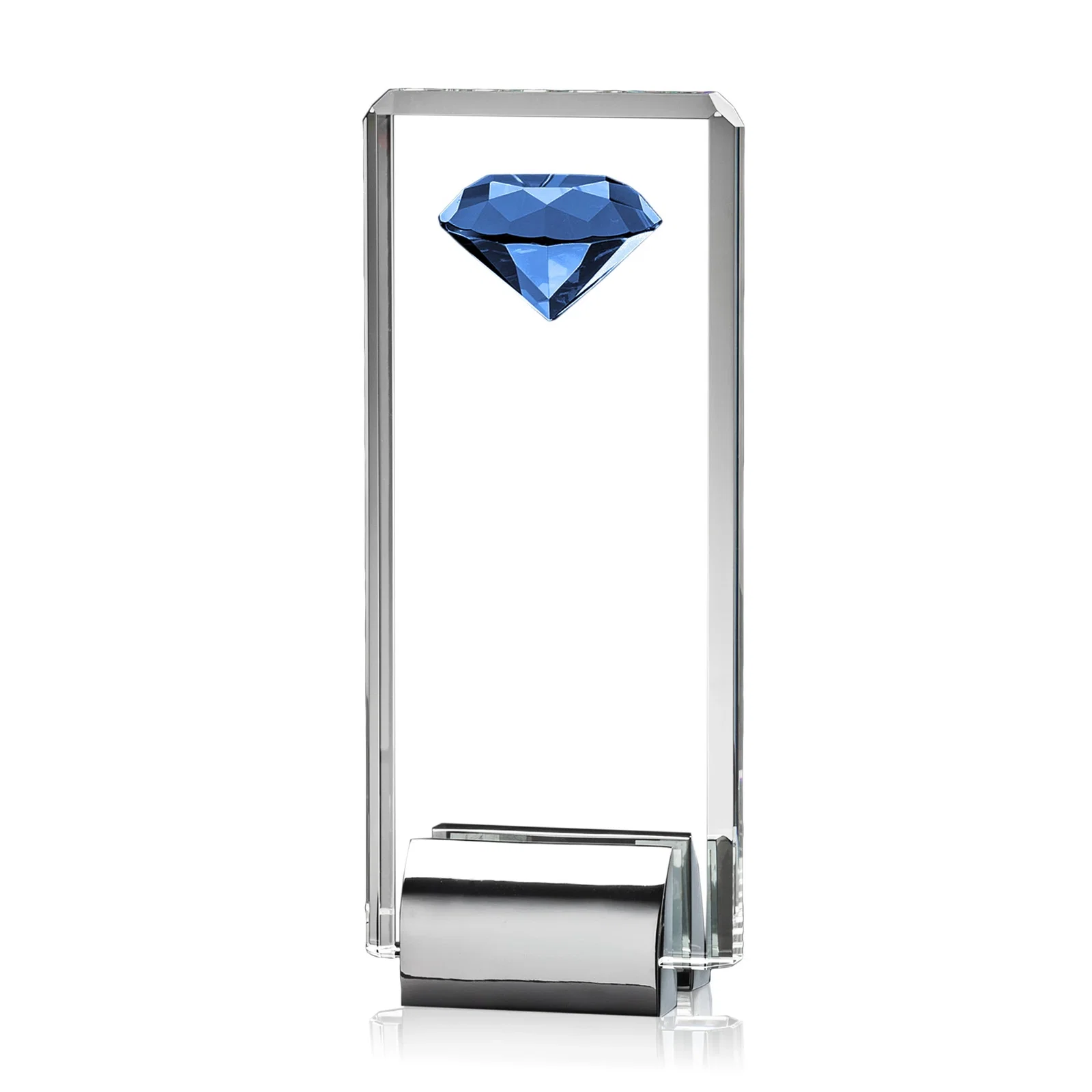 Promotional Crystal Rectangle with Gemstone Accent on Silver Cast Base for volunteer appreciation