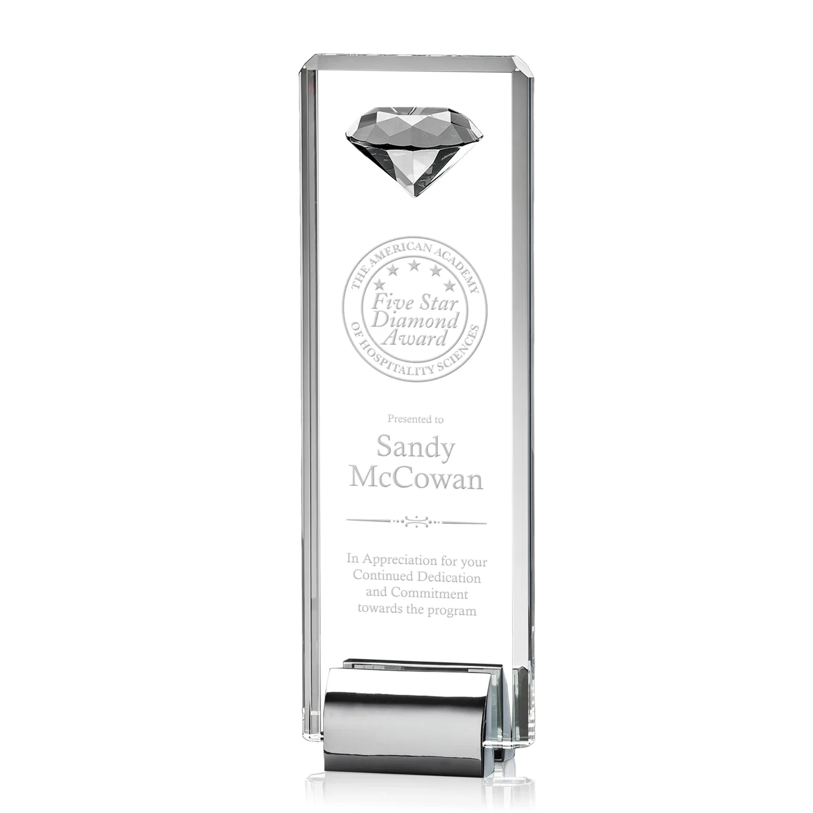 Custom Crystal Rectangle with Gemstone Accent on Silver Cast Base for sales achievement awards