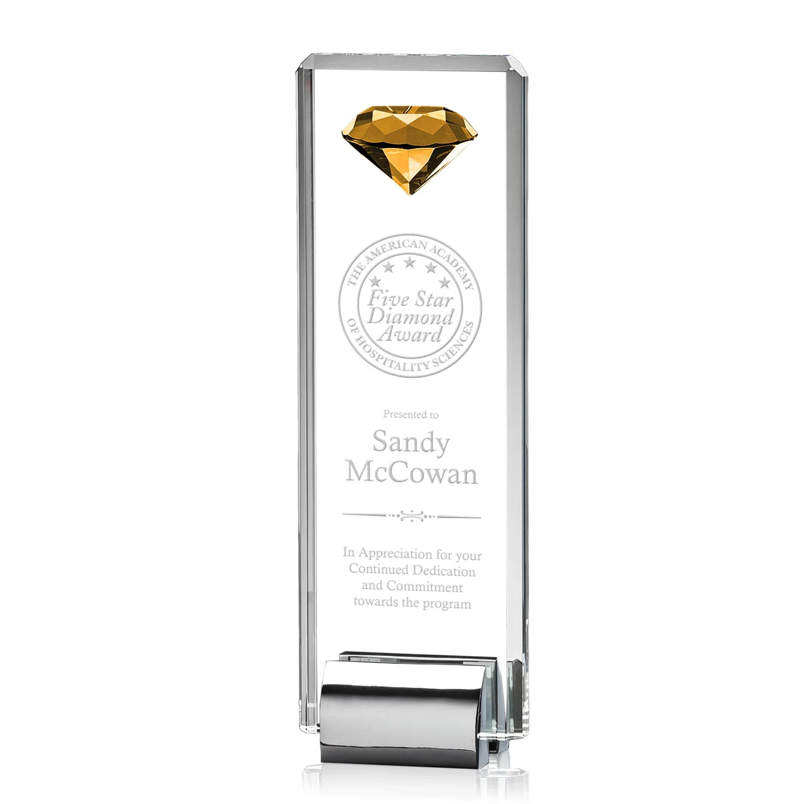 Custom Crystal Rectangle with Gemstone Accent on Silver Cast Base for graduation ceremonies