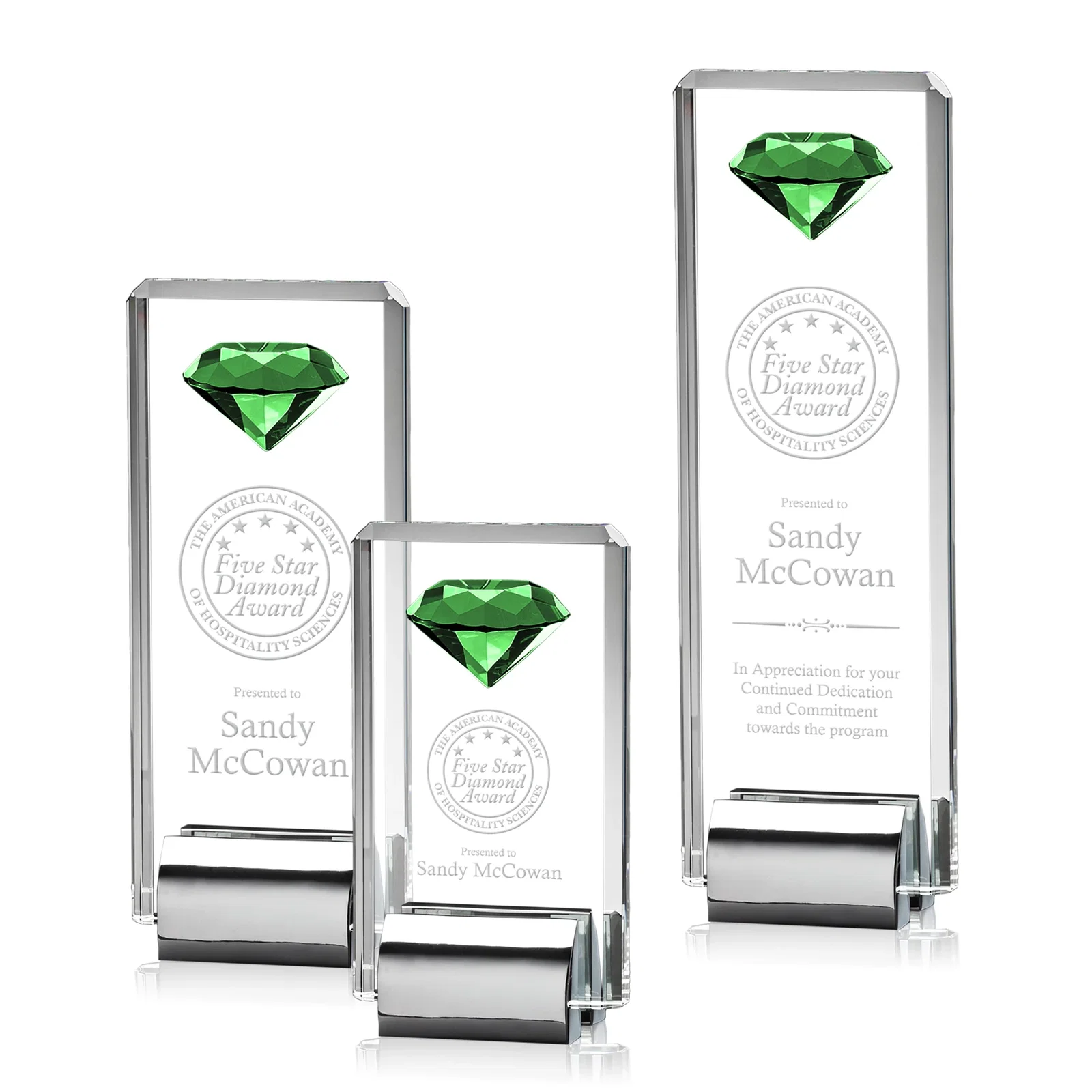 Custom Crystal Rectangle with Gemstone Accent on Silver Cast Base for safety achievement programs