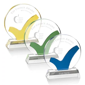 Optical Crystal Round Award with Colored Checkmark