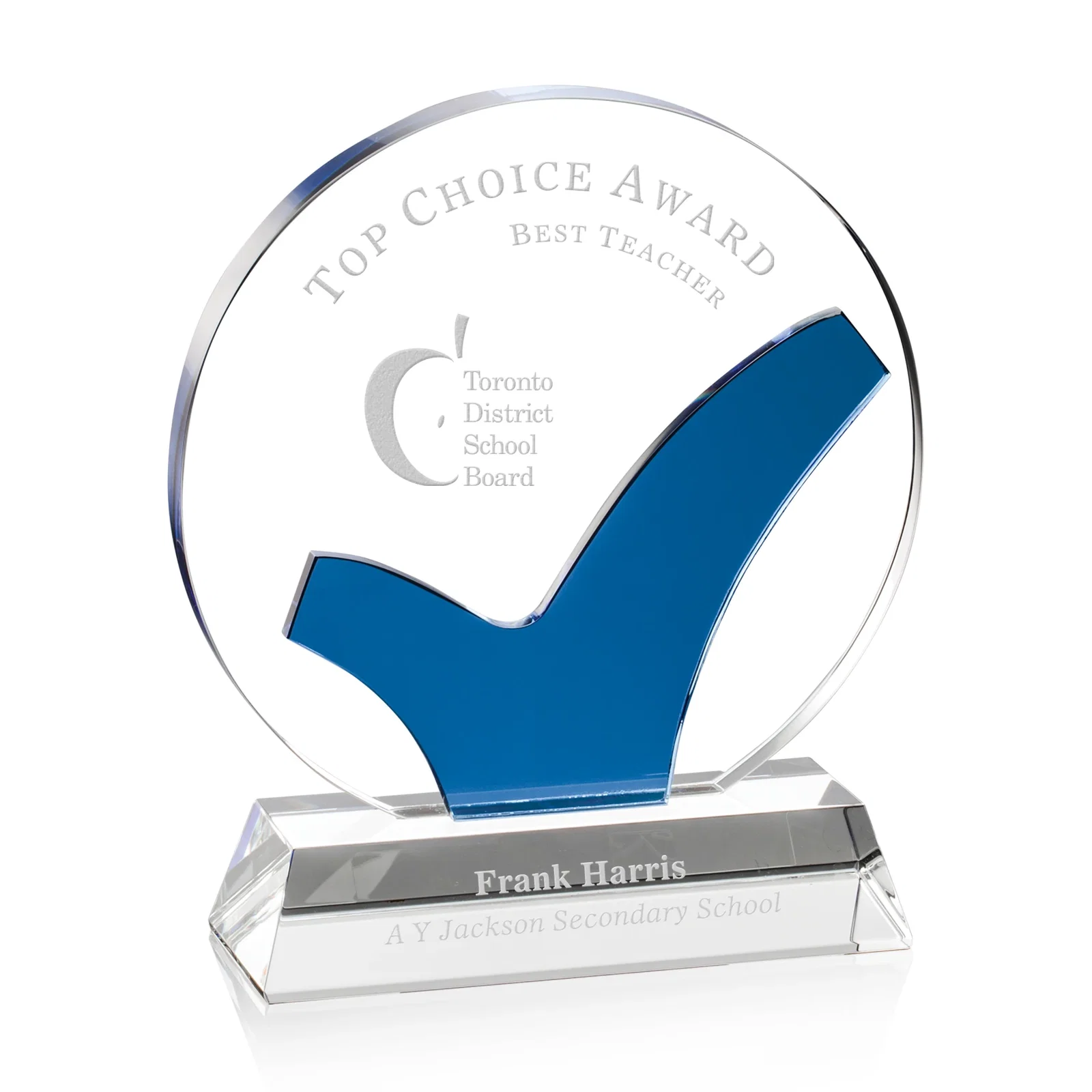 Custom Optical Crystal Round Award with Colored Checkmark, awards for service anniversary gifts