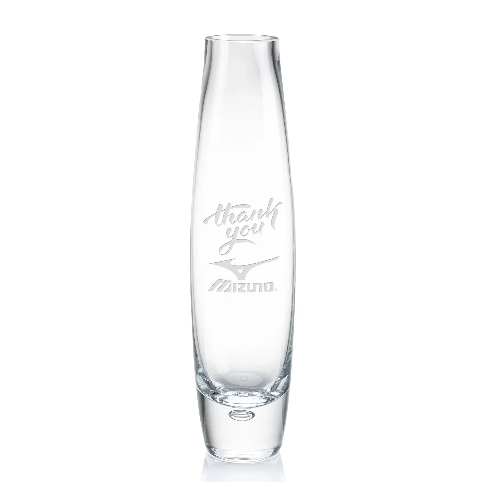 Custom Tall Glass Vase with Embedded Air Bubble Base for employee recognition