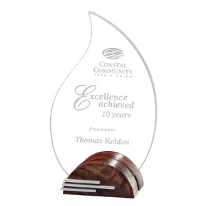 Starfire Crystal Flame Award Between Black Walnut Semicircles