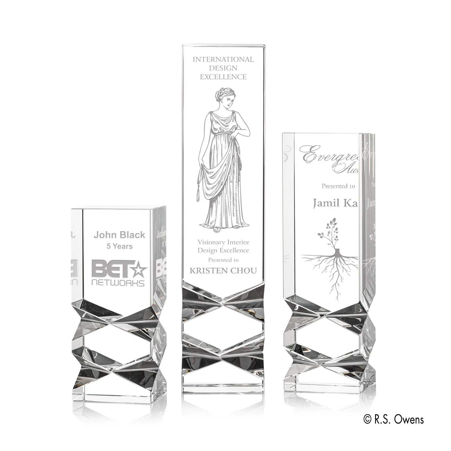 Custom Flame-Polished Geometric-Cut Optical Crystal Tower Award for employee recognition