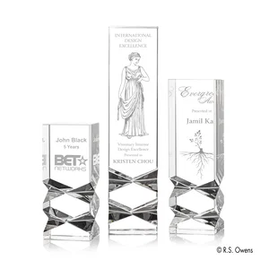 Flame-Polished Geometric-Cut Optical Crystal Tower Award