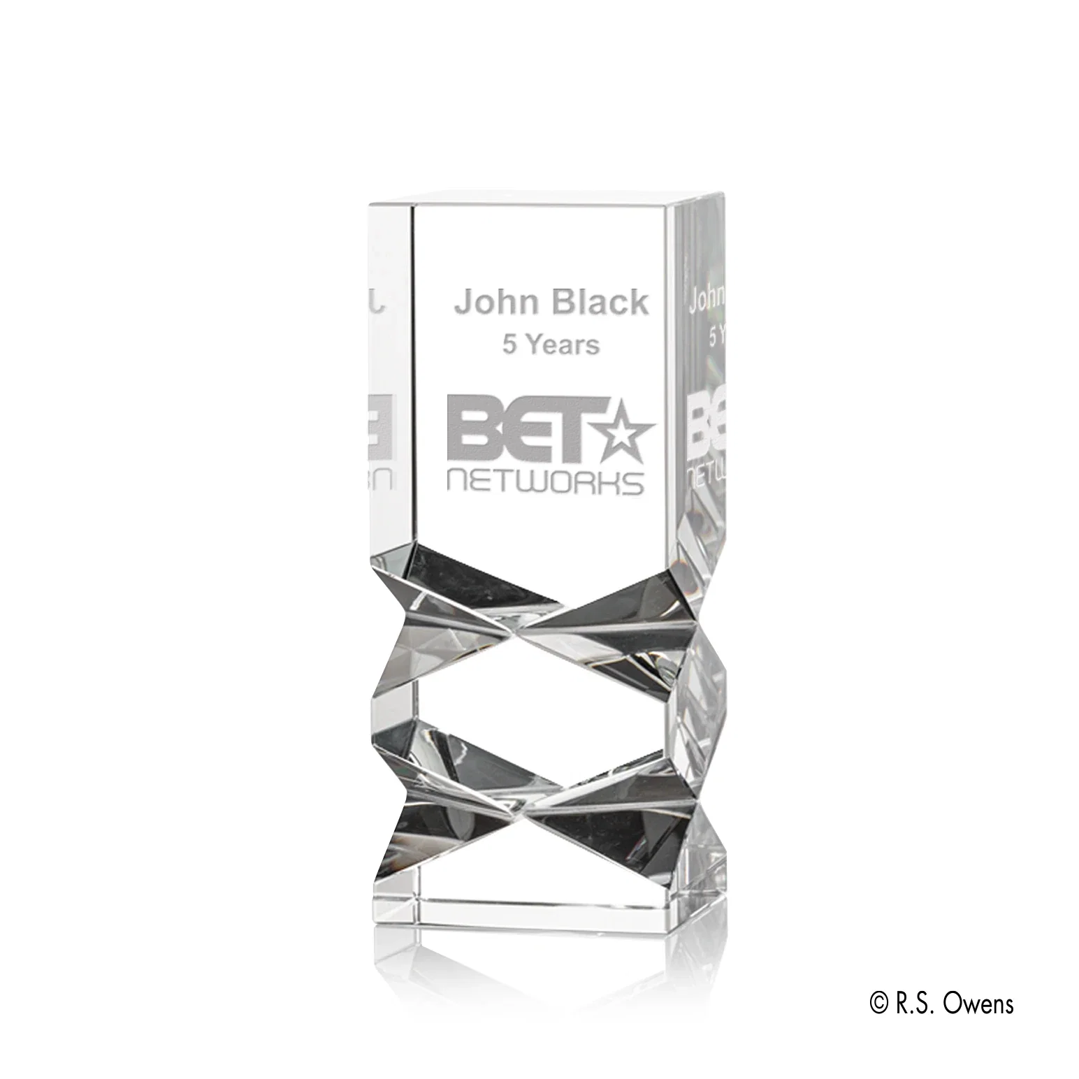 Custom Flame-Polished Geometric-Cut Optical Crystal Tower Award for corporate award ceremonies