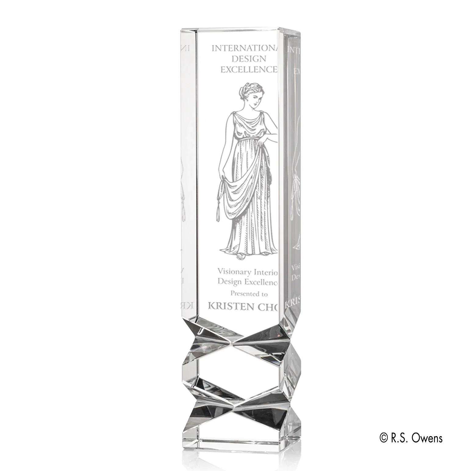 Custom Flame-Polished Geometric-Cut Optical Crystal Tower Award for sales achievement awards