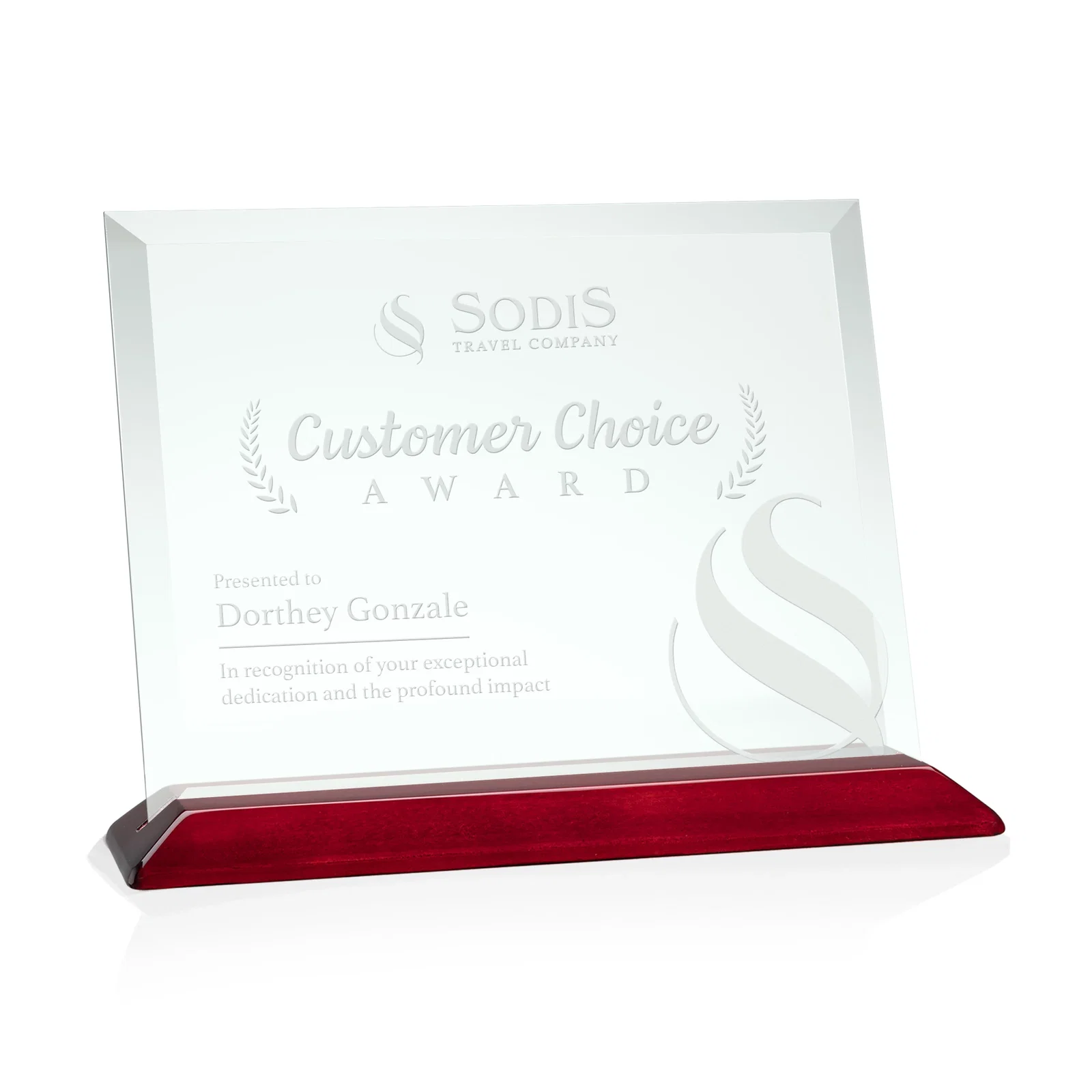 Custom Jade Glass Horizontal Award With A Choice Of Four Base Materials for volunteer appreciation