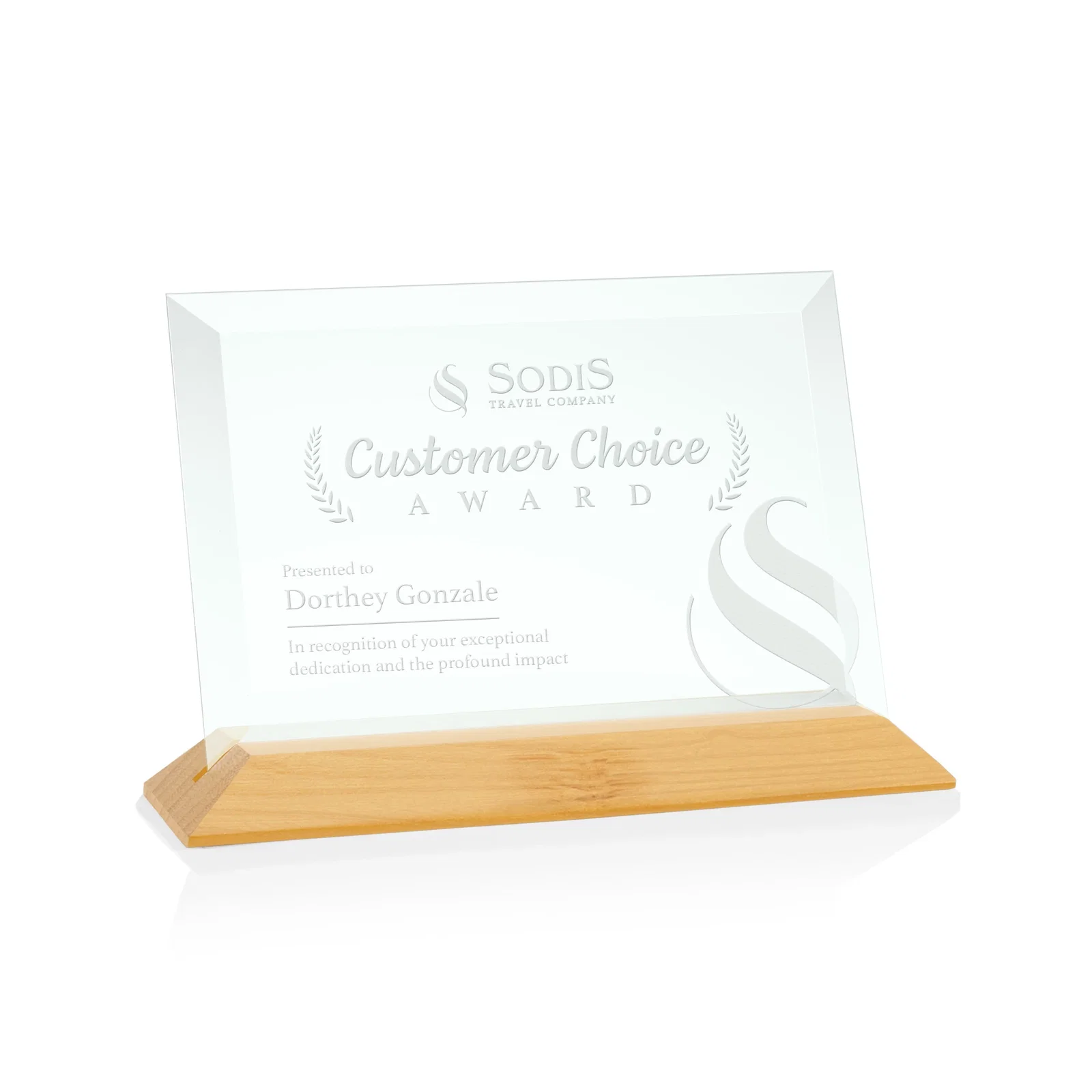 Personalized Jade Glass Horizontal Award With A Choice Of Four Base Materials for employee recognition