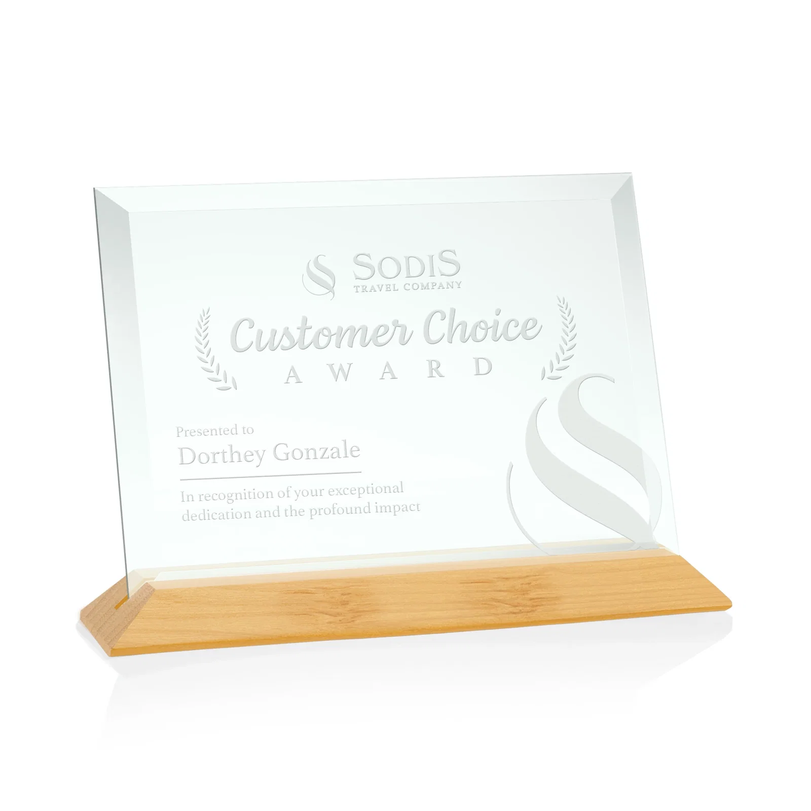 Personalized Jade Glass Horizontal Award With A Choice Of Four Base Materials for corporate award ceremonies