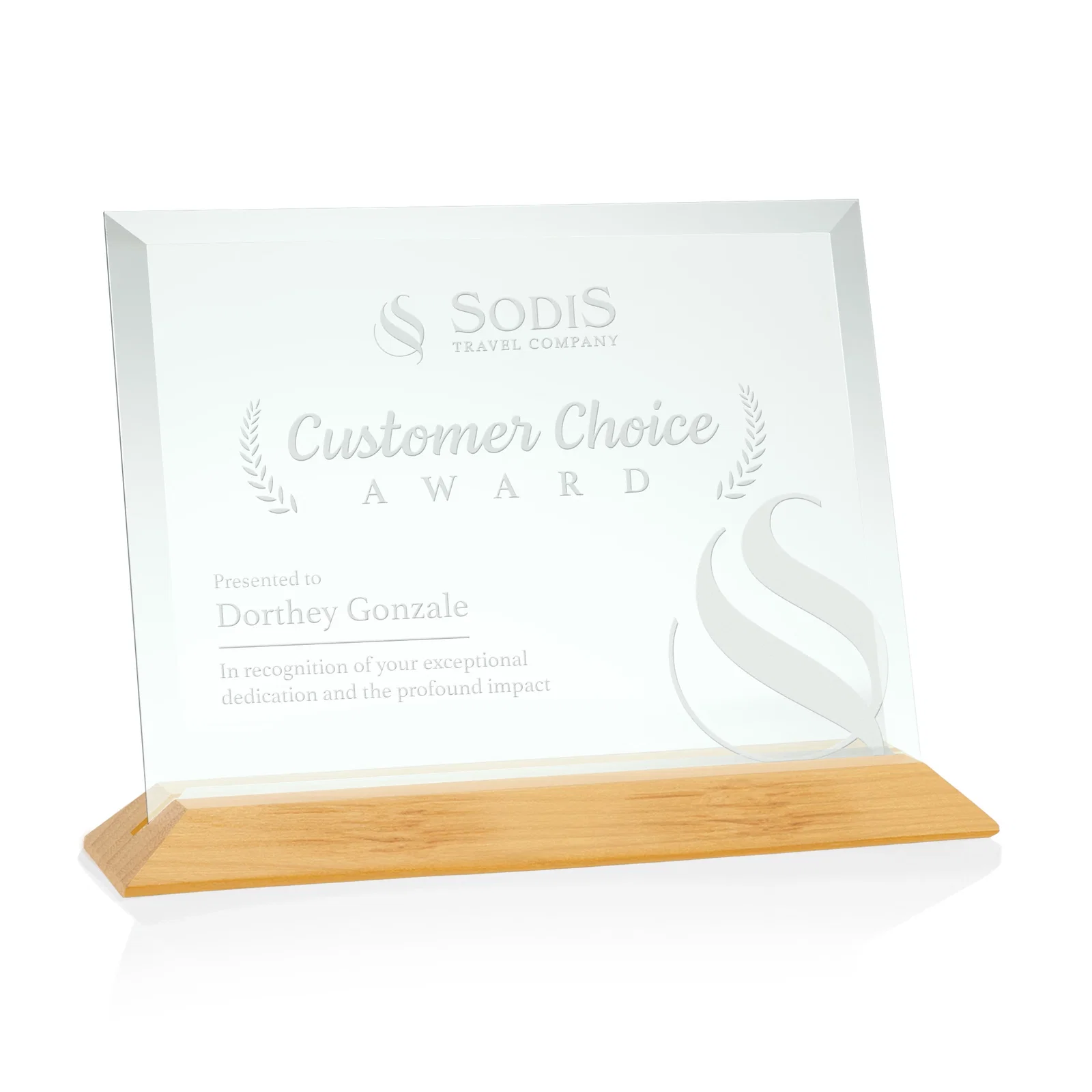 Personalized Jade Glass Horizontal Award With A Choice Of Four Base Materials for service anniversary gifts