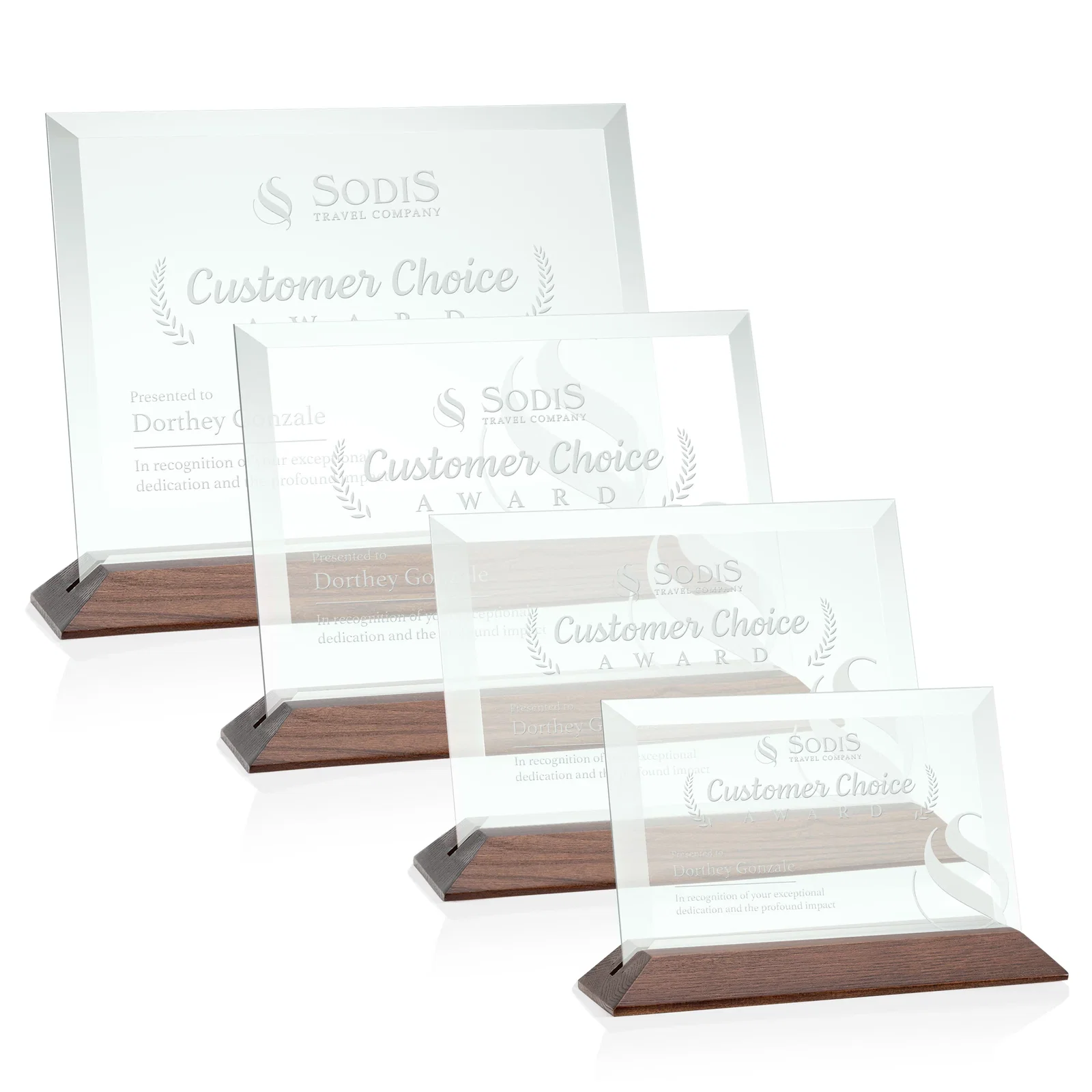 Personalized Jade Glass Horizontal Award With A Choice Of Four Base Materials for sales achievement awards