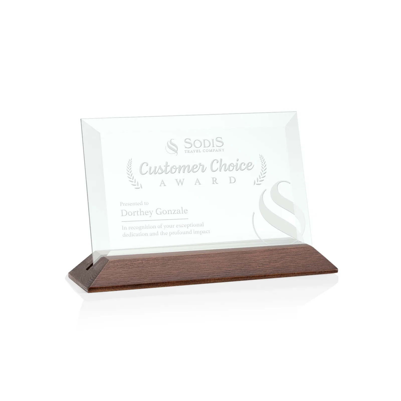 Personalized Jade Glass Horizontal Award With A Choice Of Four Base Materials for retirement presentations