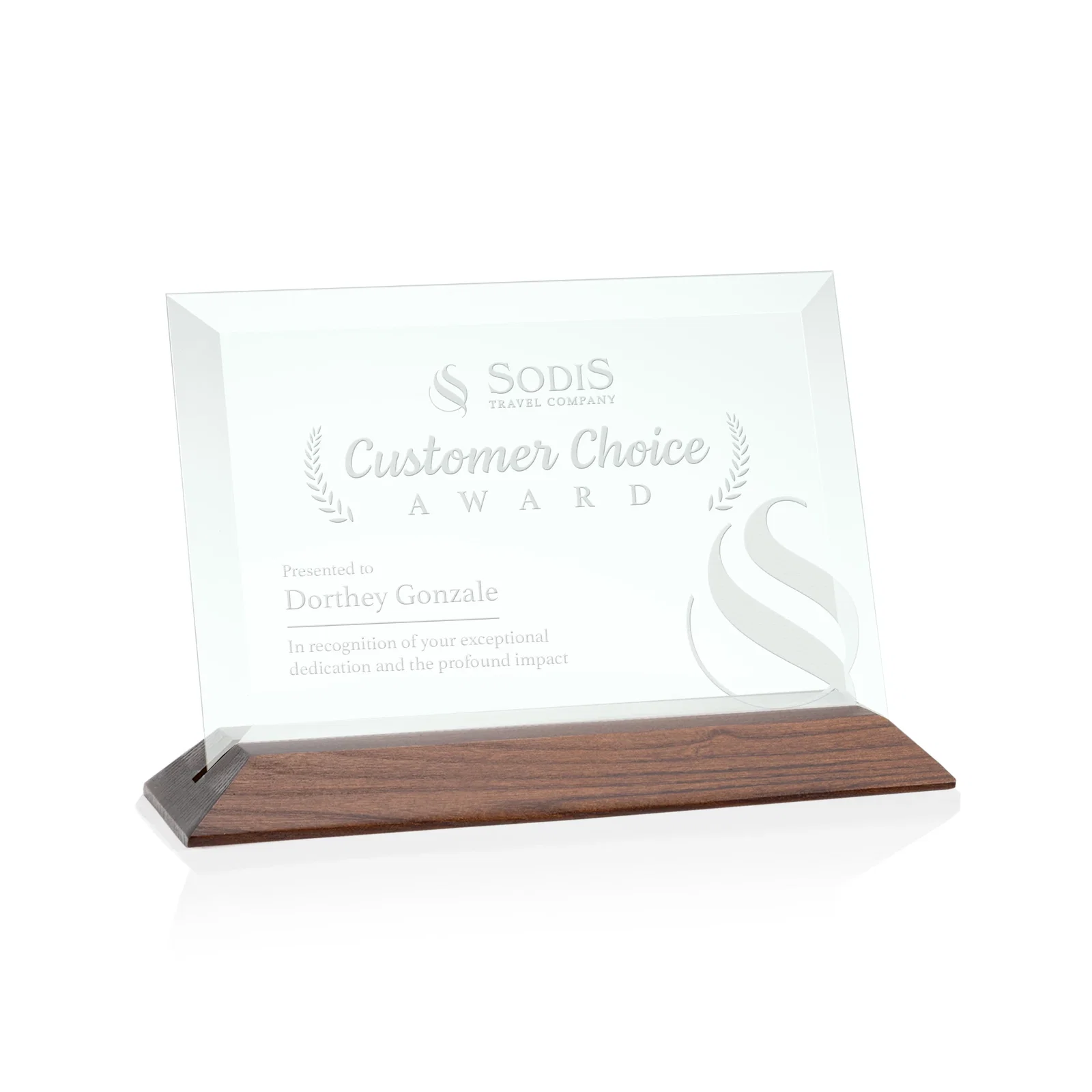 Personalized Jade Glass Horizontal Award With A Choice Of Four Base Materials for team milestone celebrations
