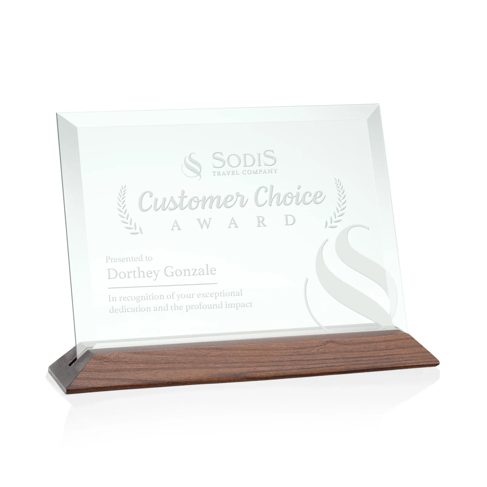 Personalized Jade Glass Horizontal Award With A Choice Of Four Base Materials for donor appreciation