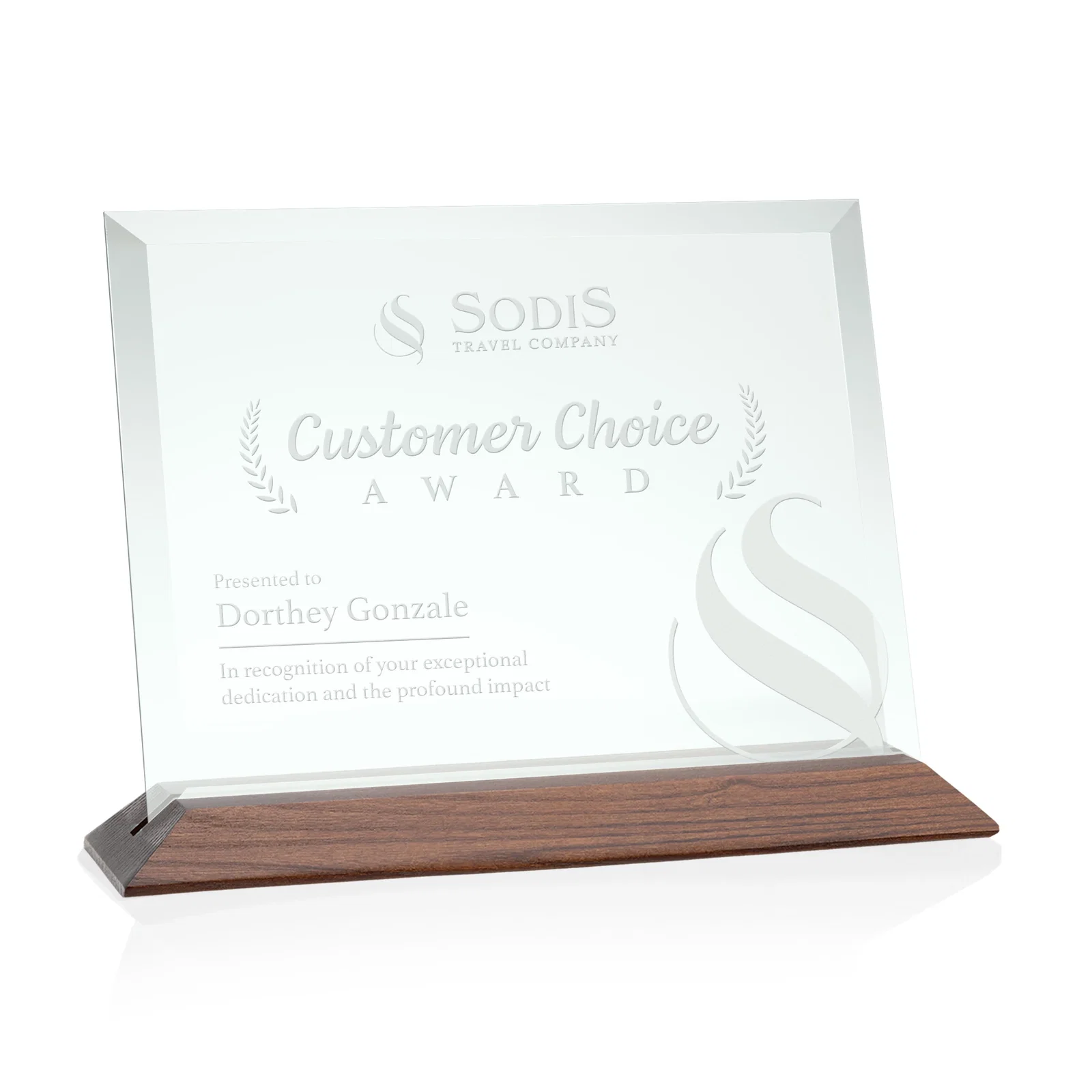 Personalized Jade Glass Horizontal Award With A Choice Of Four Base Materials for graduation ceremonies