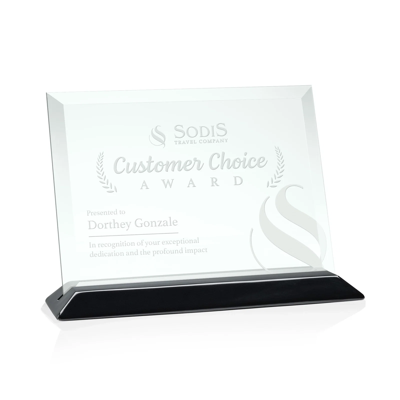 Custom Jade Glass Horizontal Award With A Choice Of Four Base Materials for sales achievement awards