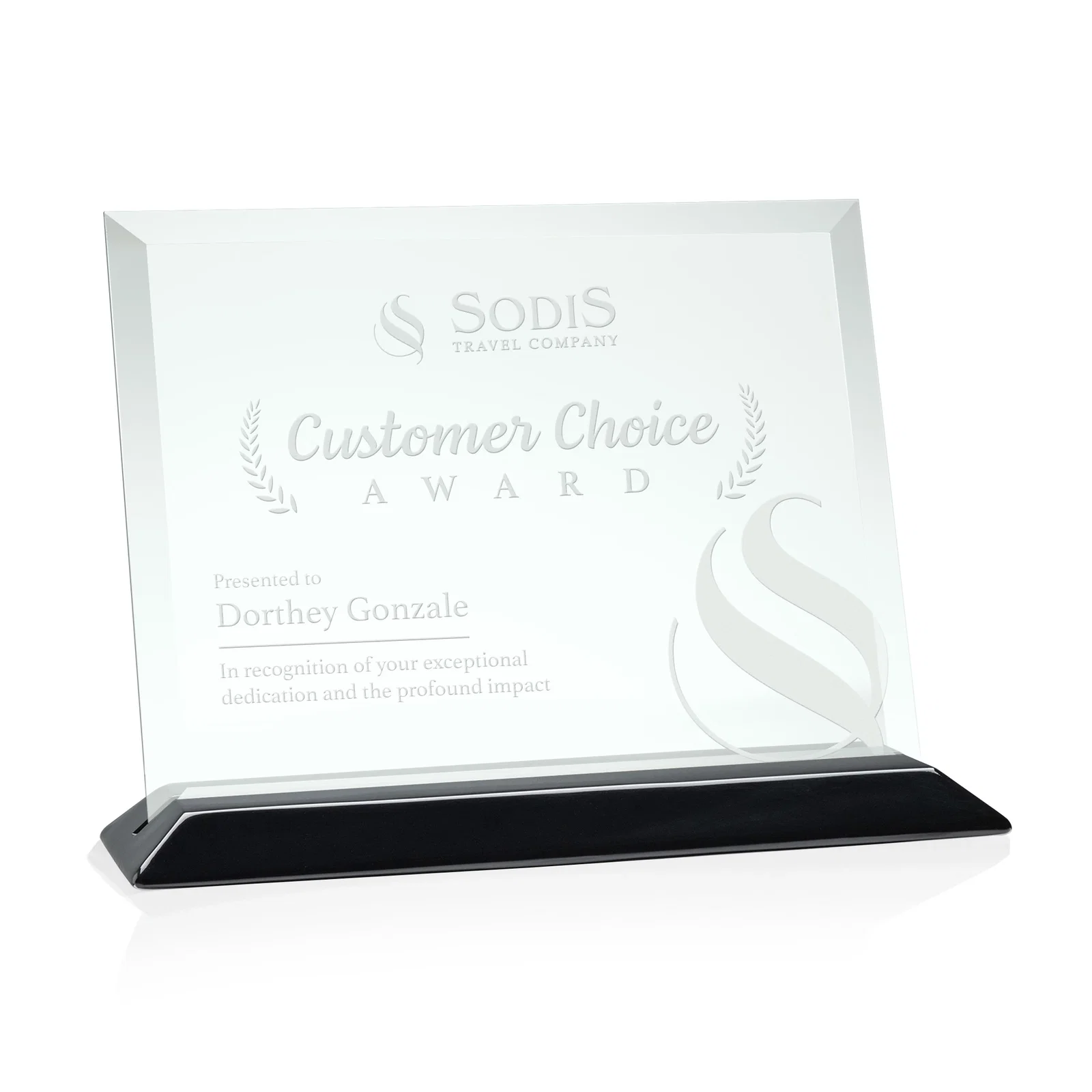 Custom Jade Glass Horizontal Award With A Choice Of Four Base Materials for retirement presentations