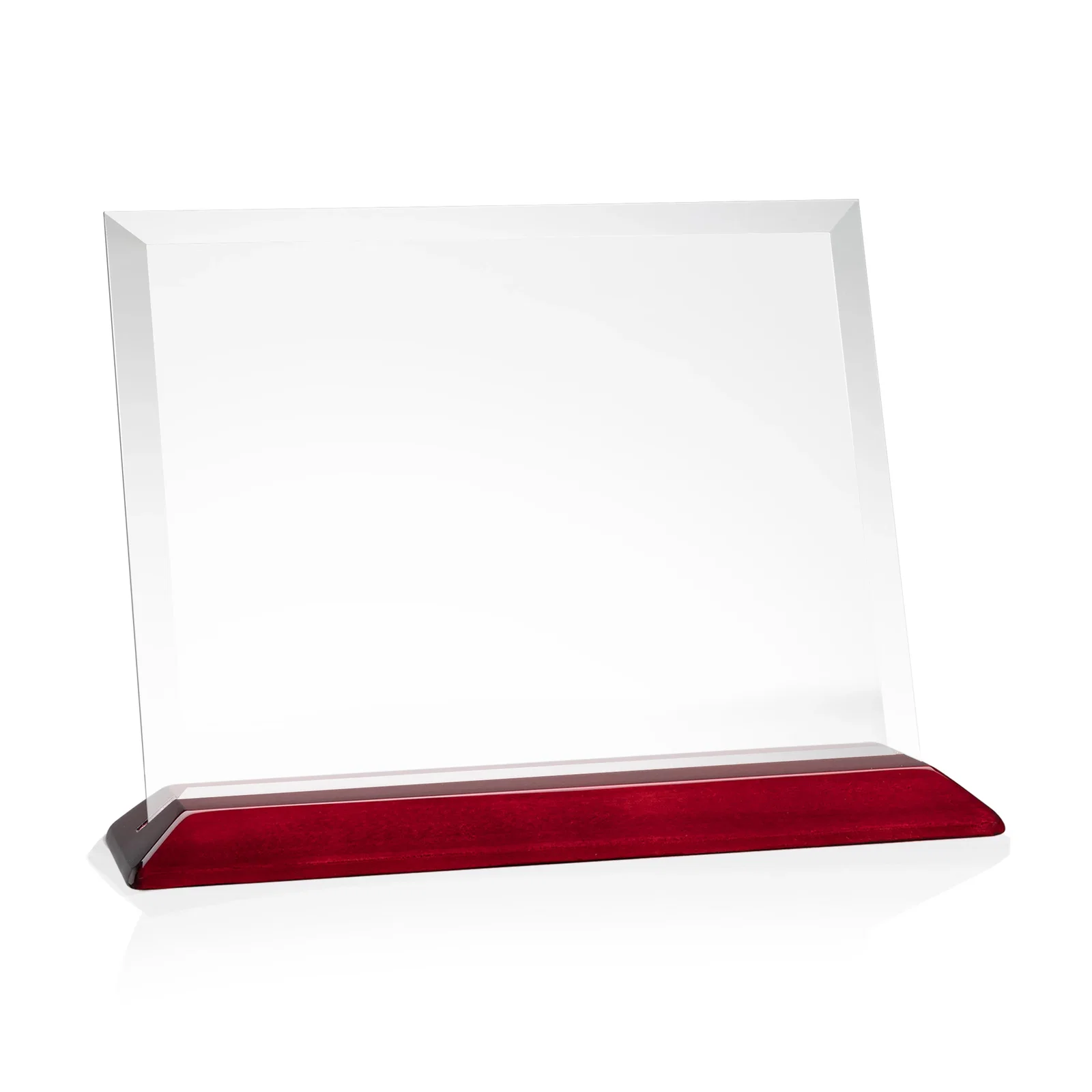 Branded Starfire Crystal Award with Deeply Beveled Edges on a Wood-Tone Base for graduation ceremonies