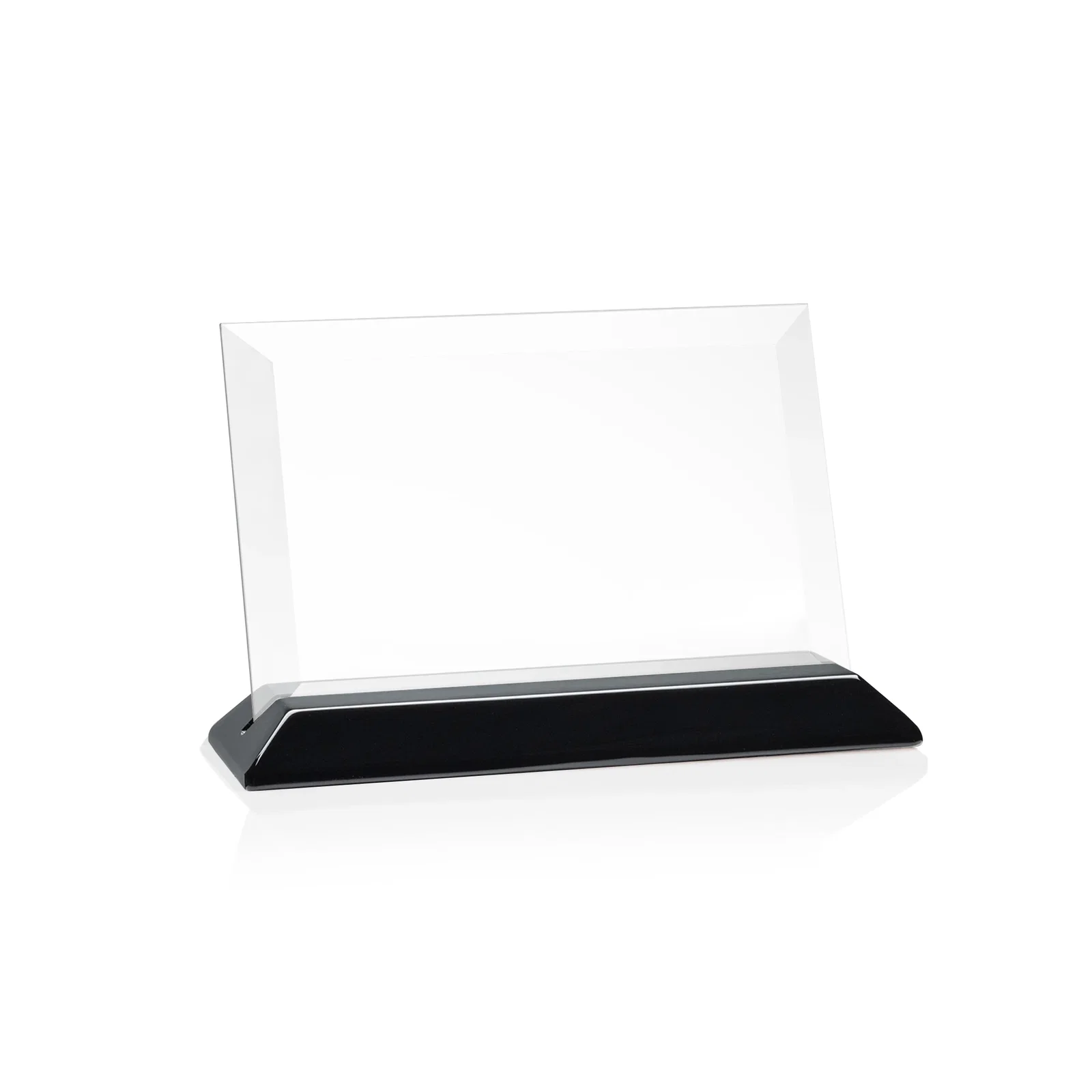 Branded Starfire Crystal Award with Deeply Beveled Edges on a Wood-Tone Base for safety achievement programs