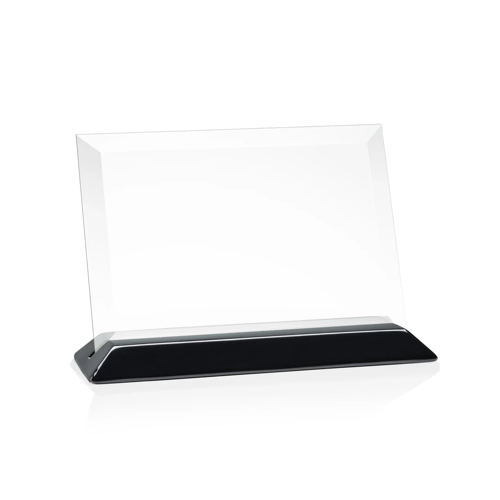 Branded Starfire Crystal Award with Deeply Beveled Edges on a Wood-Tone Base for volunteer appreciation