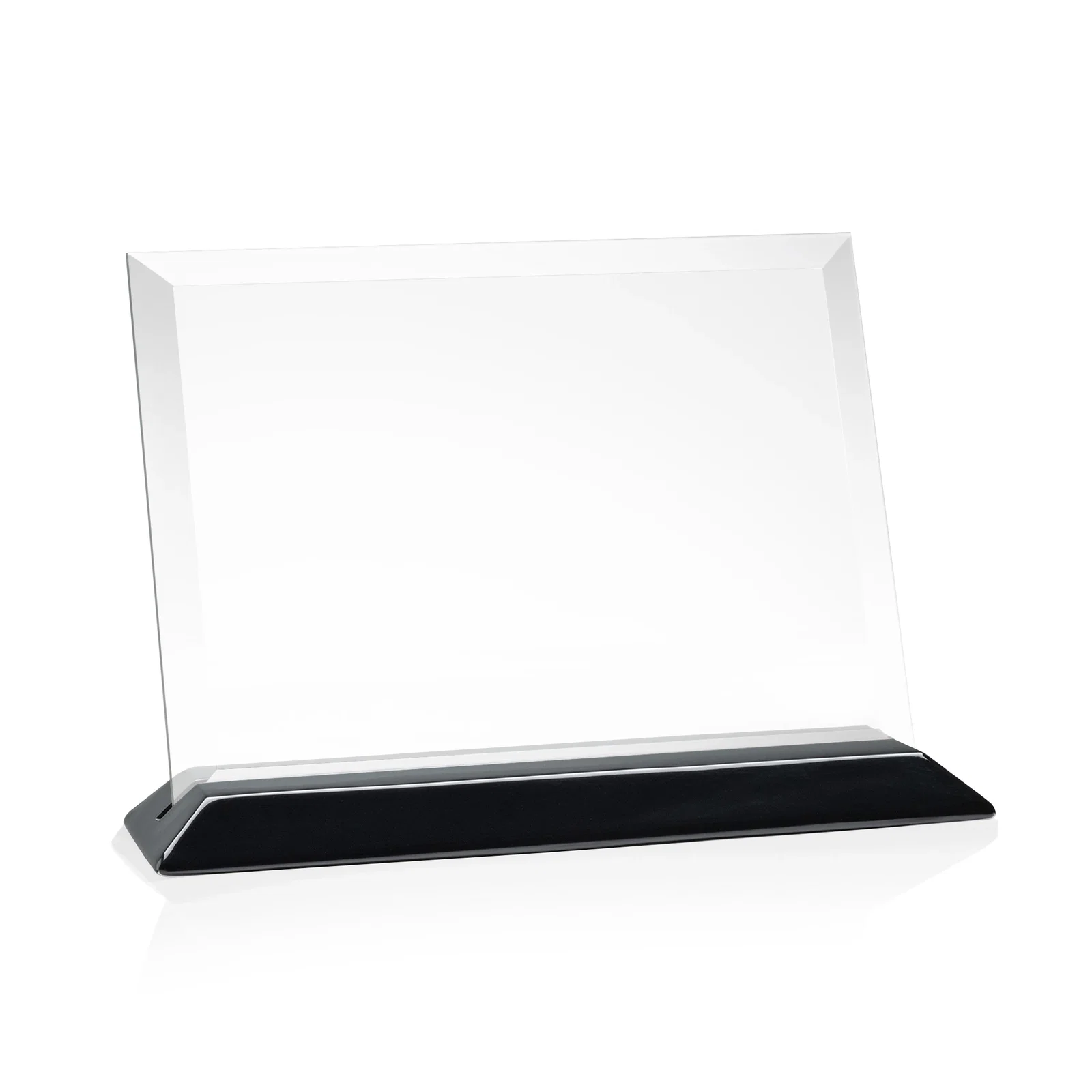 Branded Starfire Crystal Award with Deeply Beveled Edges on a Wood-Tone Base for dealer and partner awards