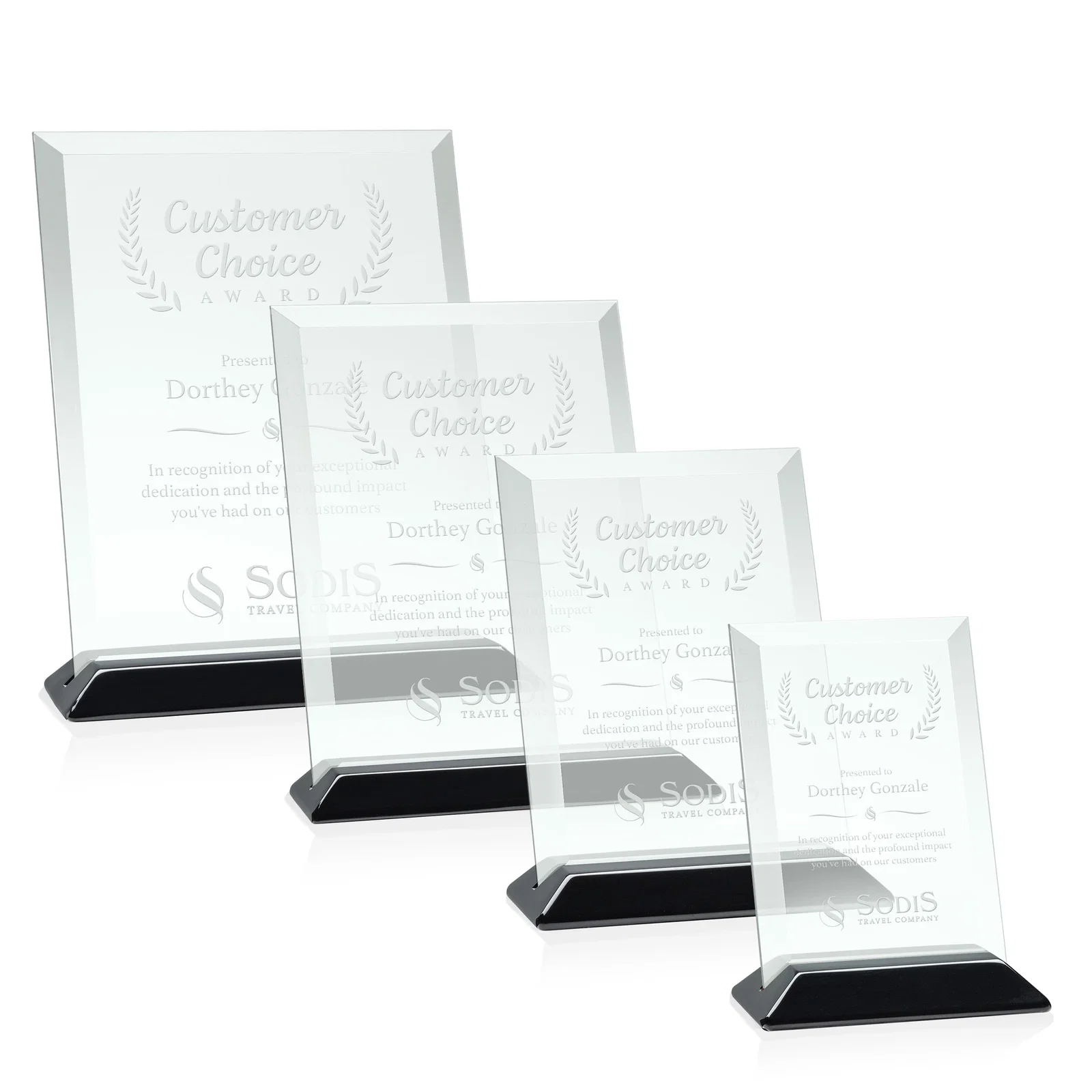 Custom Jade Glass Vertical Award With A Glossy Piano-Finish Rosewood Base for employee recognition