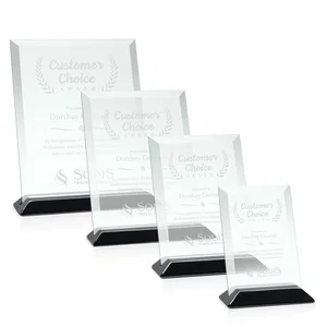 Jade Glass Vertical Award With A Glossy Piano-Finish Rosewood Base