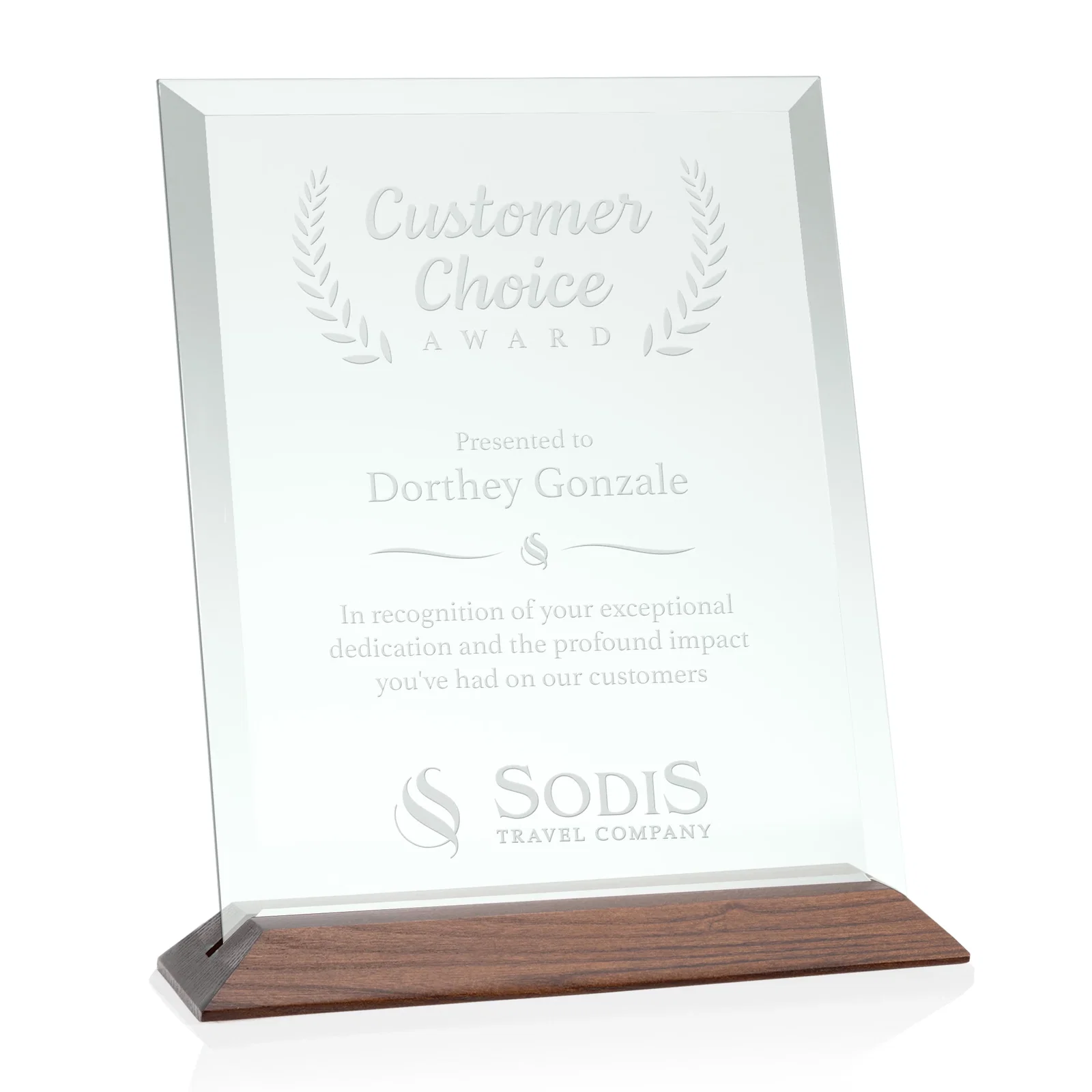 Personalized Jade Glass Vertical Award With A Glossy Piano-Finish Rosewood Base for graduation ceremonies