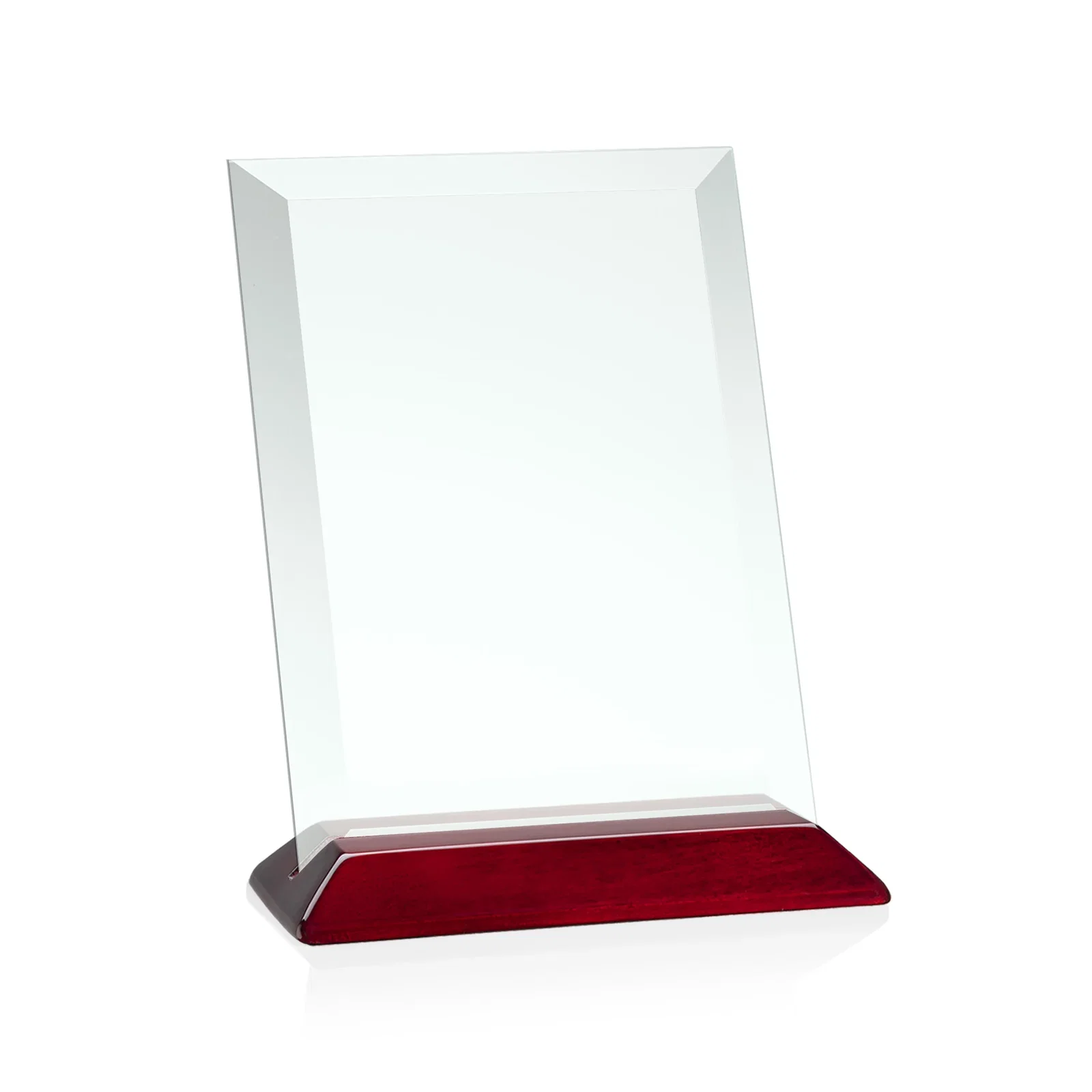 Promotional Jade Glass Vertical Award With A Glossy Piano-Finish Rosewood Base for corporate award ceremonies