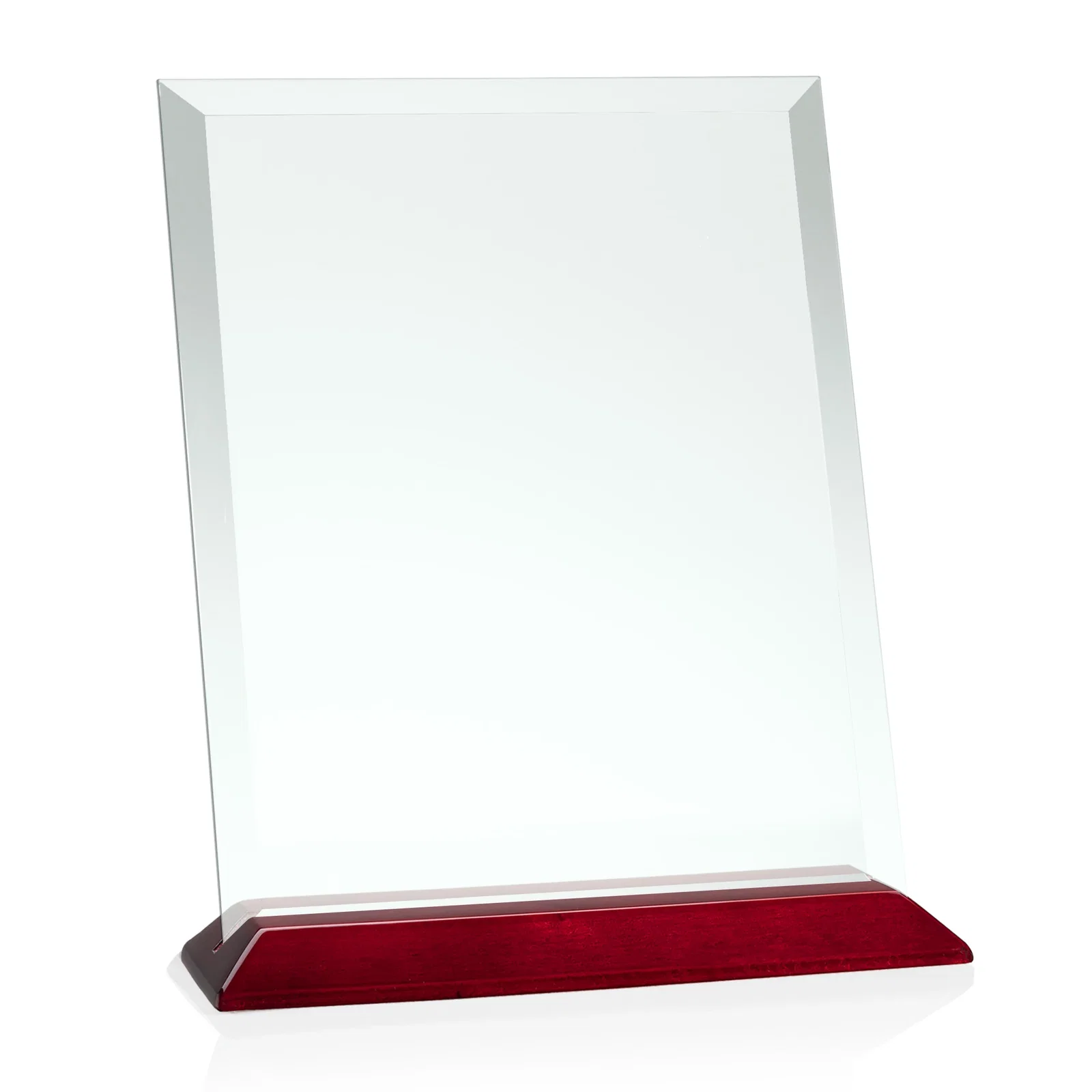 Promotional Jade Glass Vertical Award With A Glossy Piano-Finish Rosewood Base for sales achievement awards