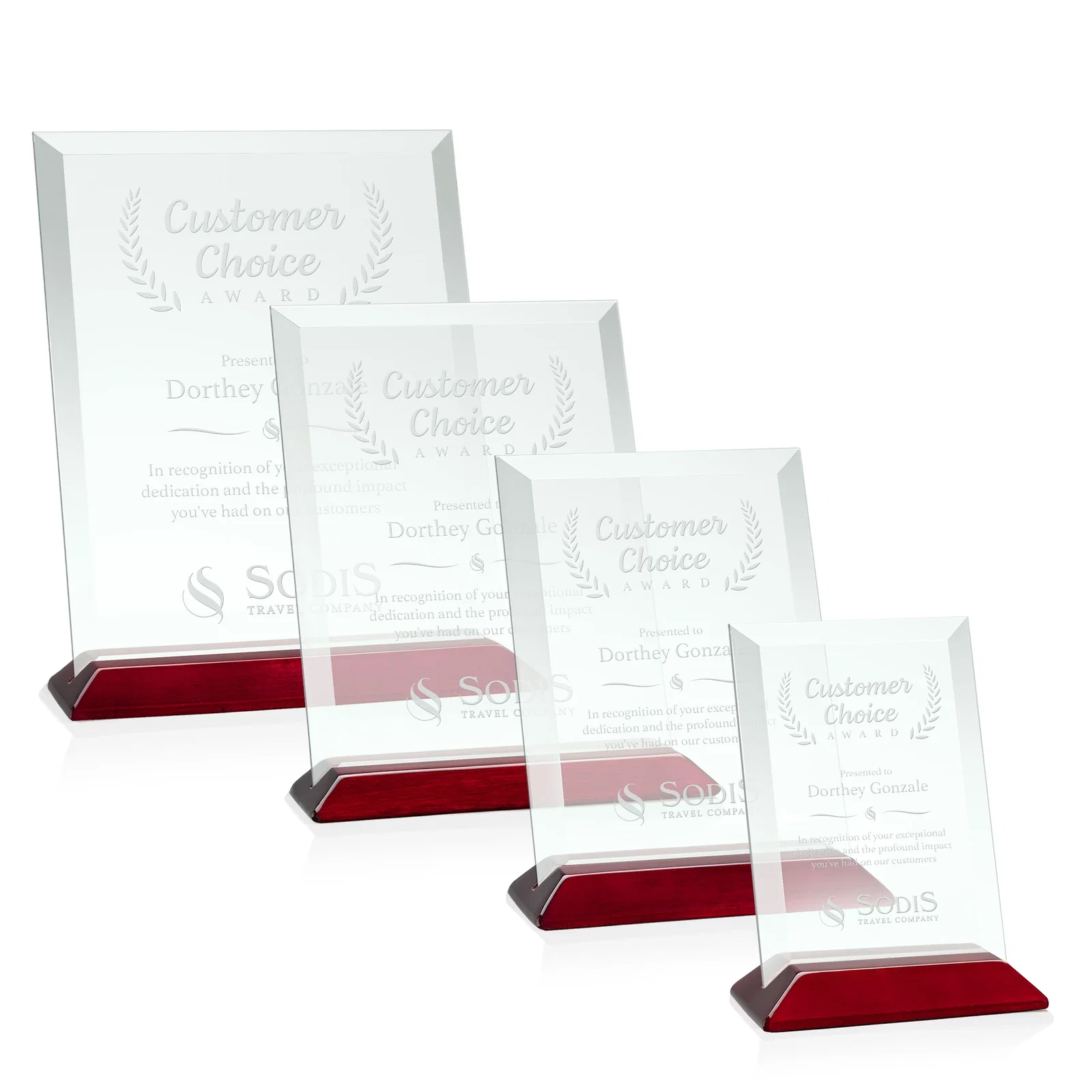 Custom Jade Glass Vertical Award With A Glossy Piano-Finish Rosewood Base for team milestone celebrations