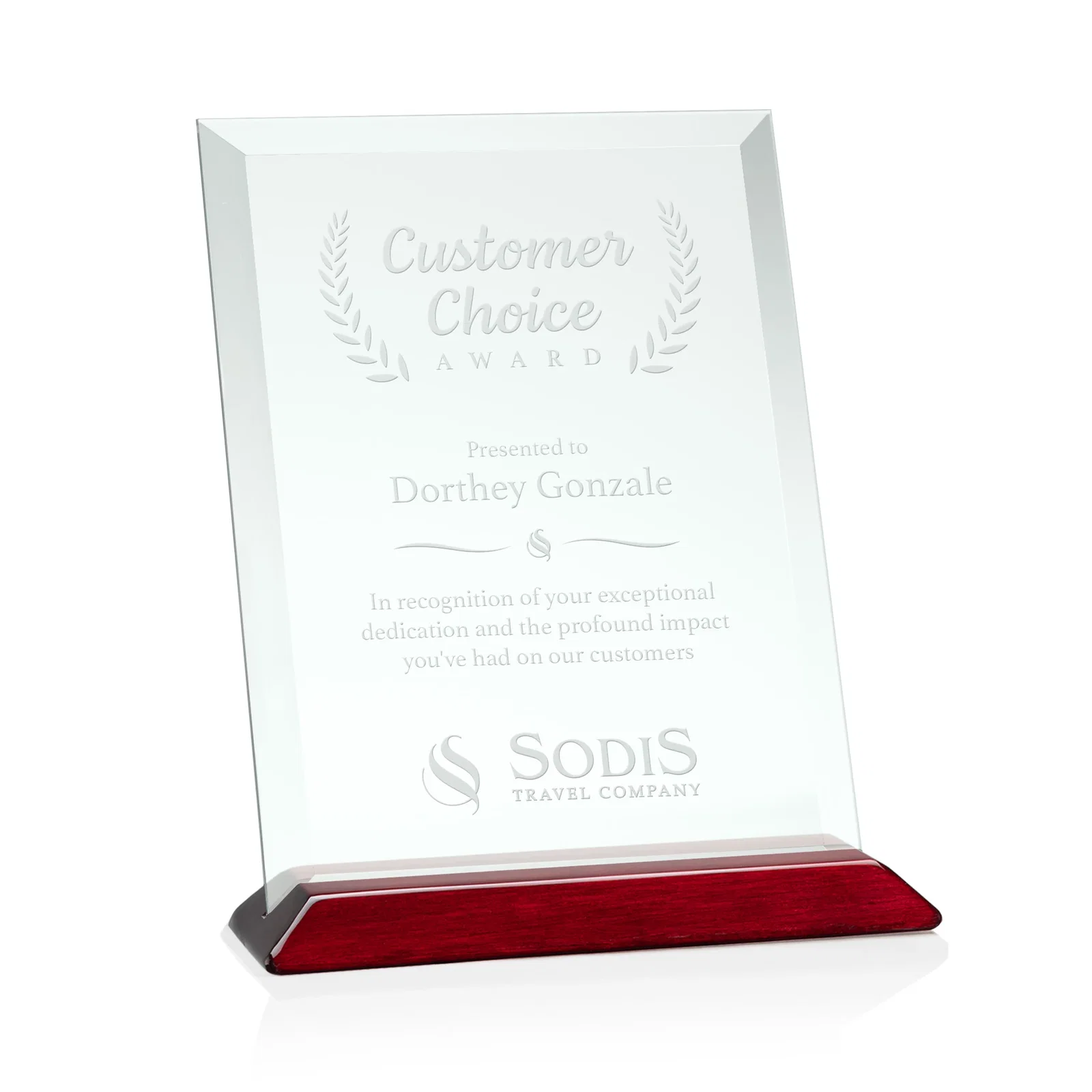 Custom Jade Glass Vertical Award With A Glossy Piano-Finish Rosewood Base for safety achievement programs