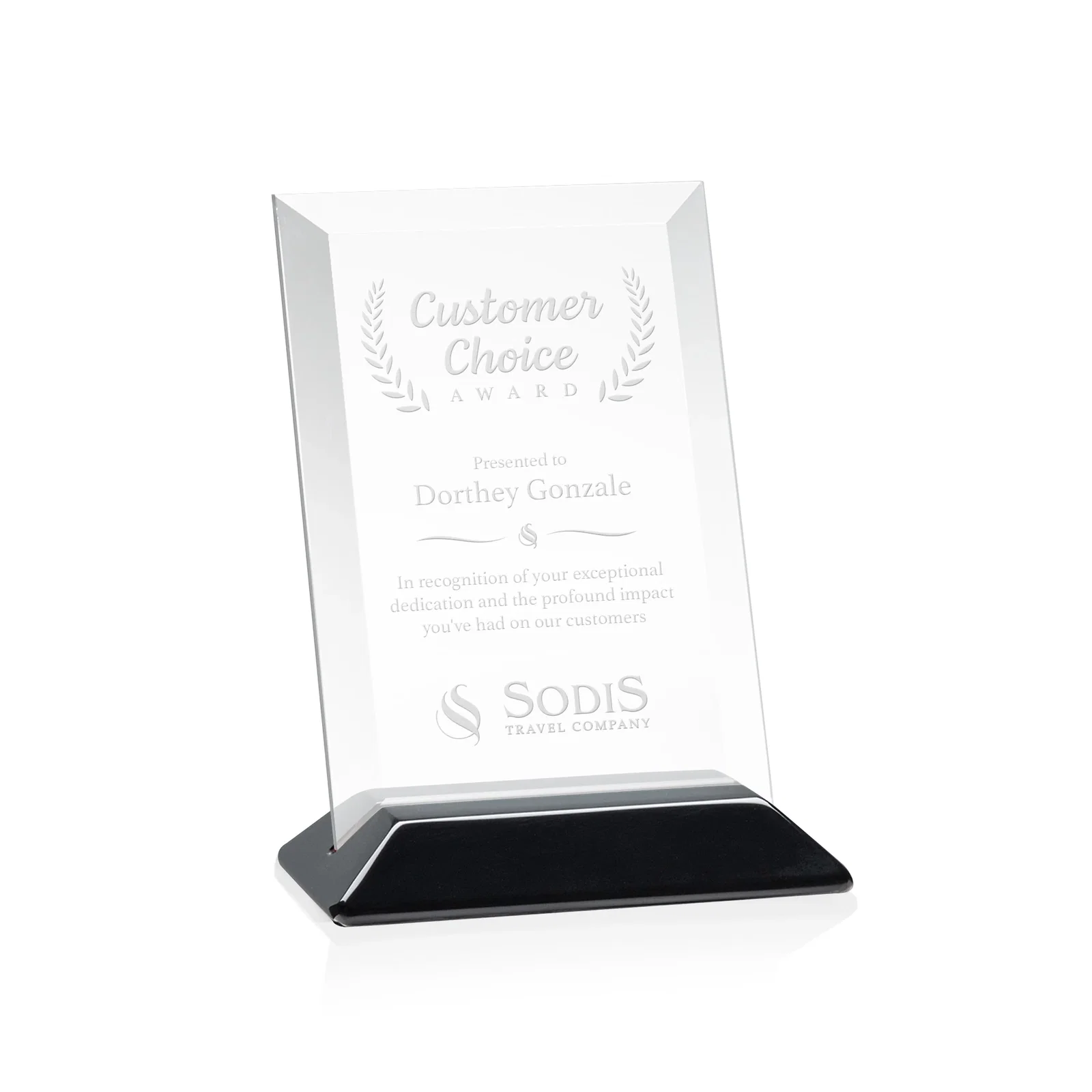 Personalized Starfire Crystal Award with Deeply Beveled Edges for retirement presentations