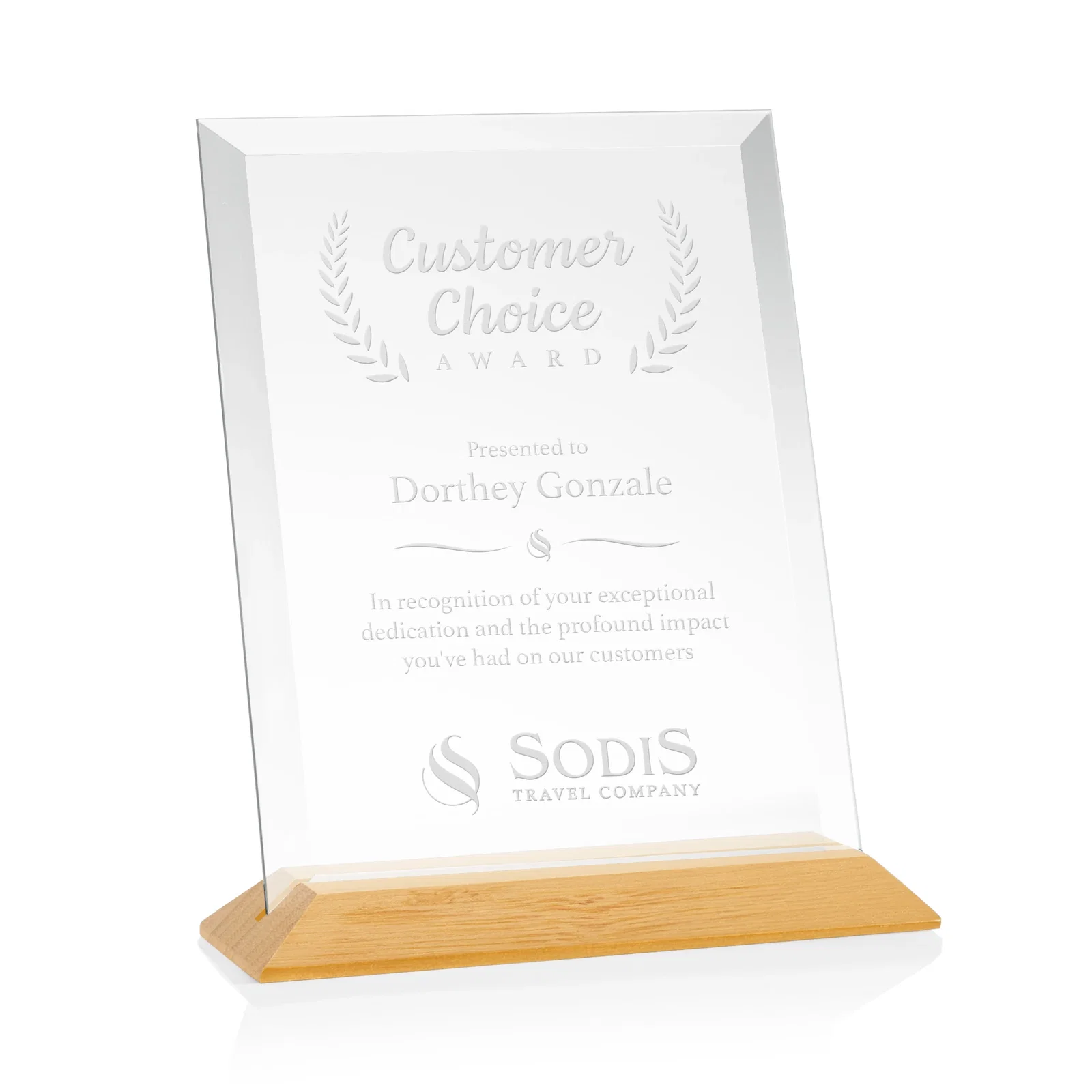 Personalized Starfire Crystal Award with Deeply Beveled Edges for company anniversary events