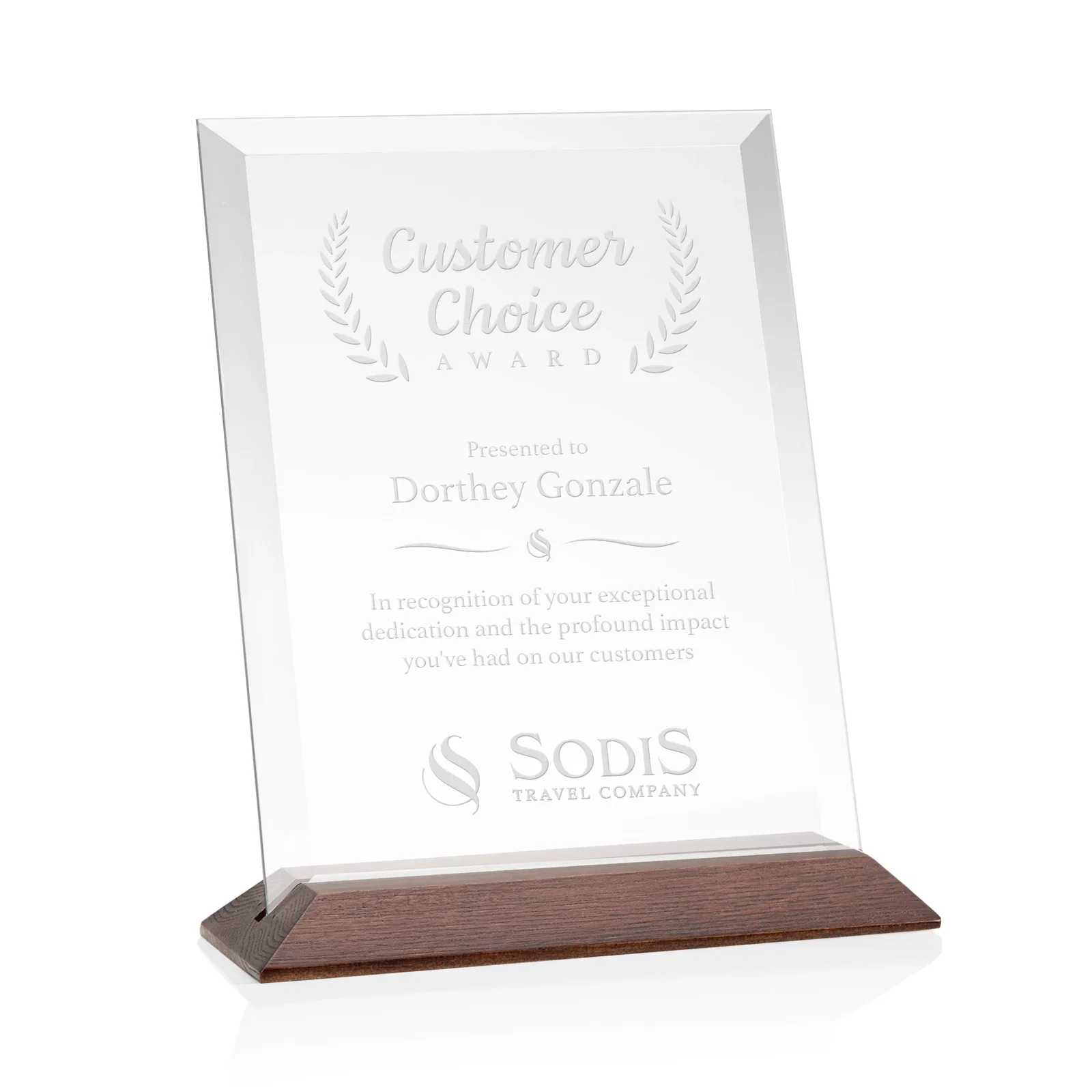 Promotional Starfire Crystal Award with Deeply Beveled Edges for retirement presentations