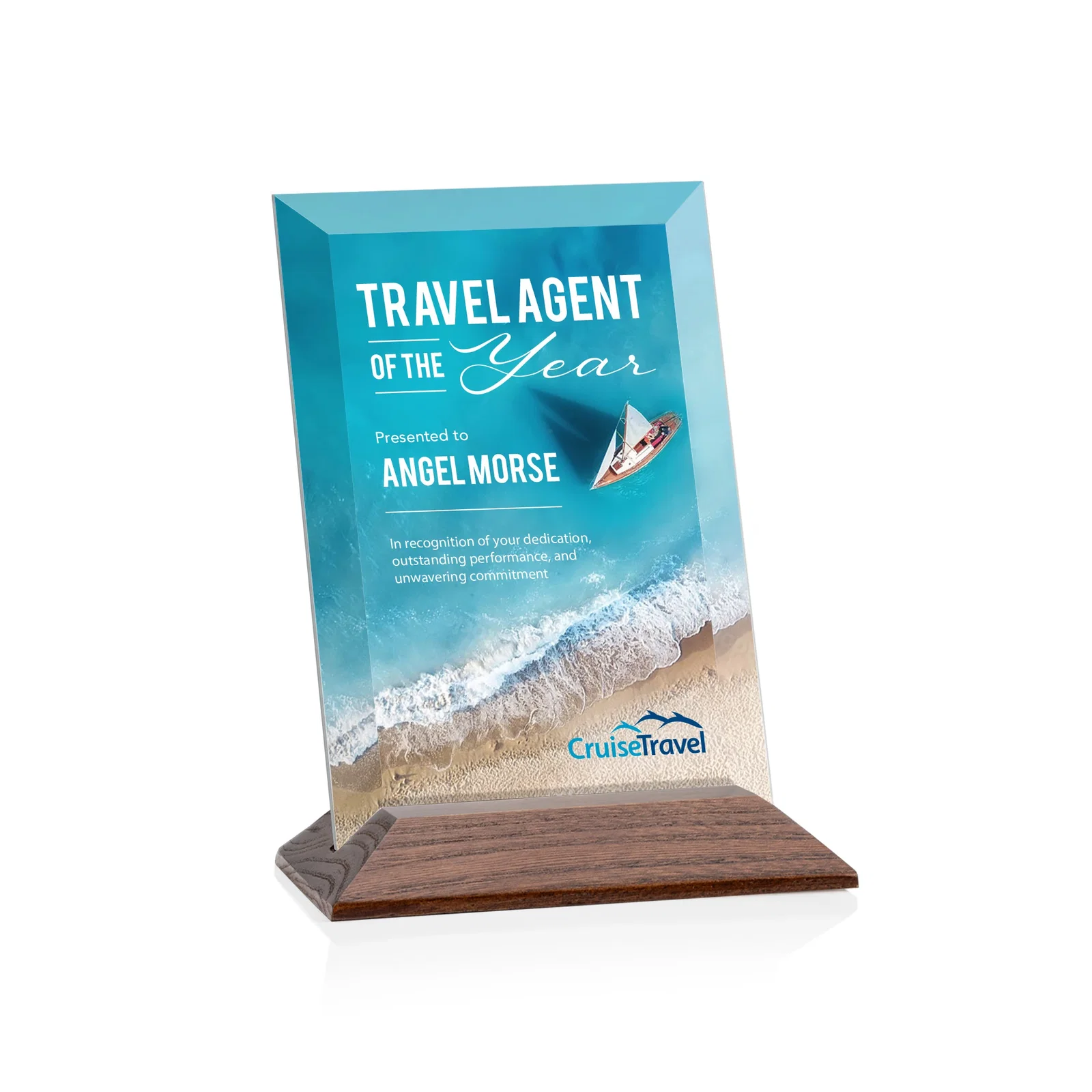 Branded Starfire Crystal Award with Deeply Beveled Edges for employee recognition
