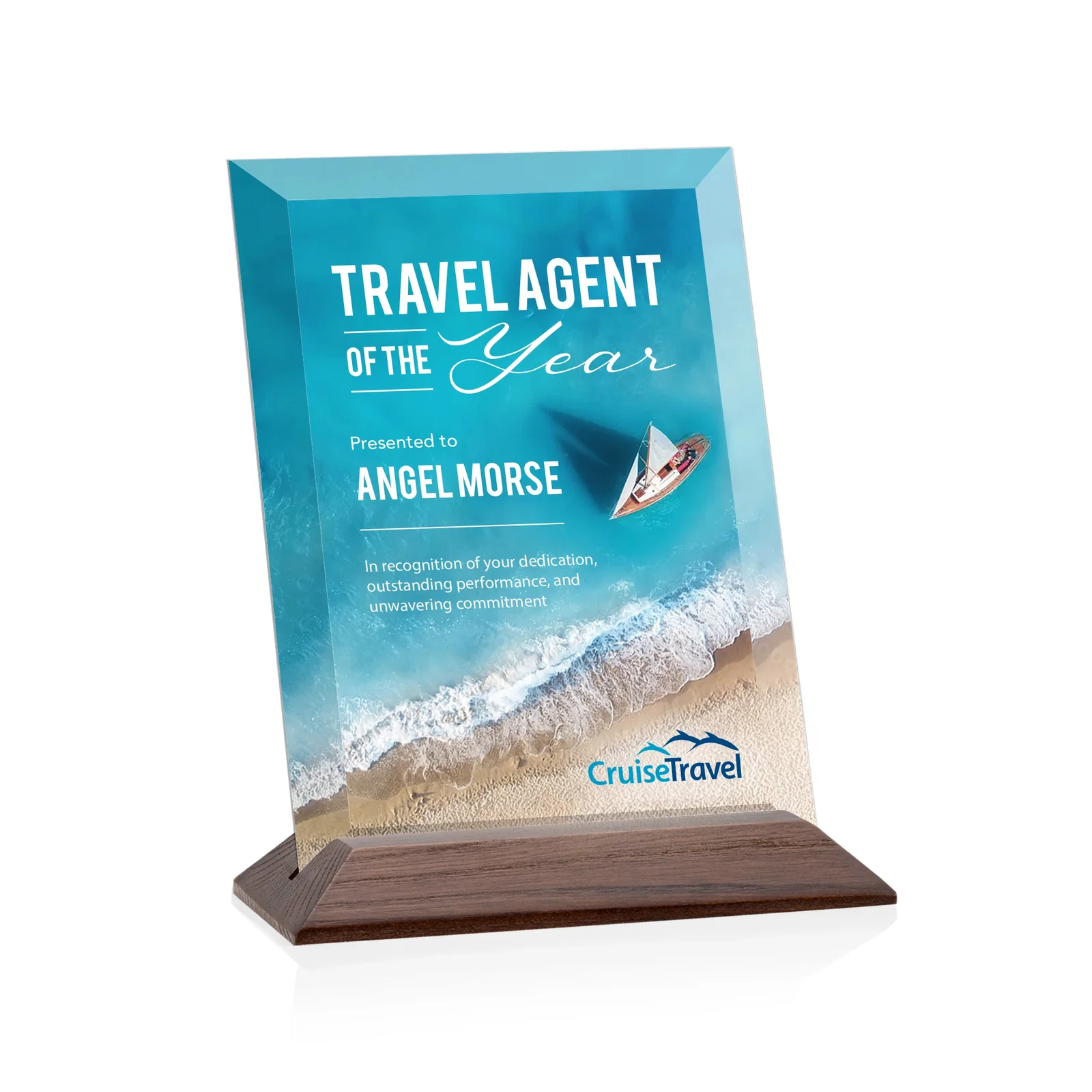 Branded Starfire Crystal Award with Deeply Beveled Edges for corporate award ceremonies