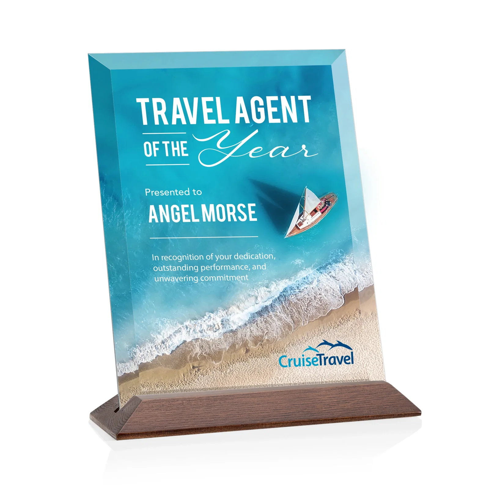 Branded Starfire Crystal Award with Deeply Beveled Edges for service anniversary gifts