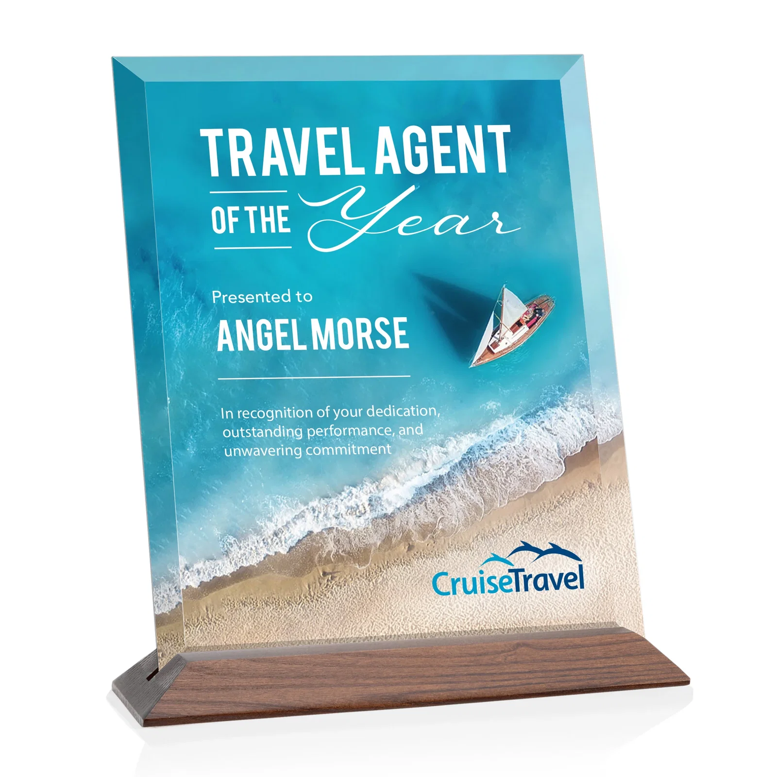 Branded Starfire Crystal Award with Deeply Beveled Edges for sales achievement awards