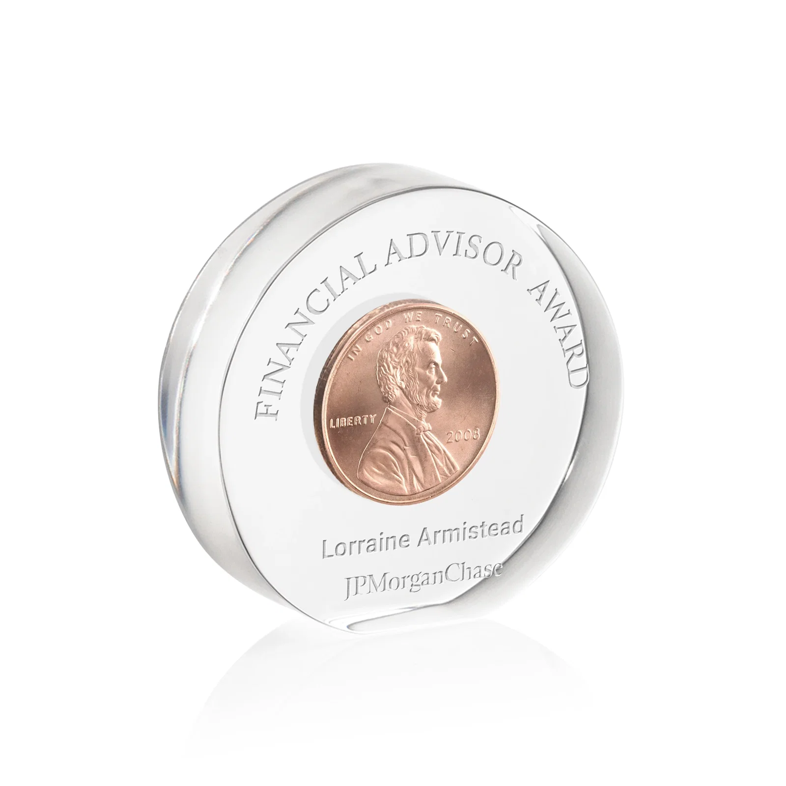 Custom Circle Acrylic Embedment Award for Medallions and Keepsakes for corporate award ceremonies