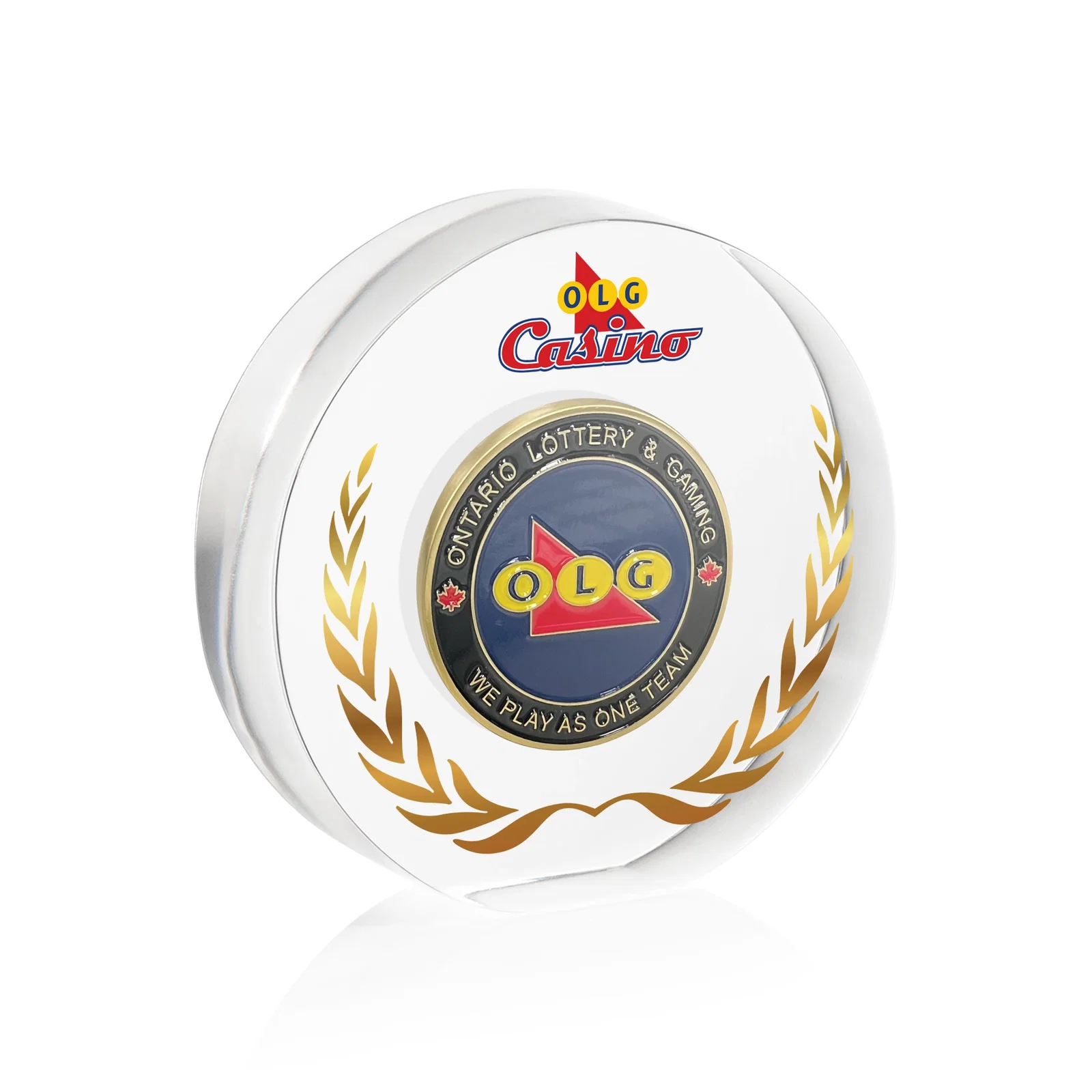 Custom Circle Acrylic Embedment Award for Medallions and Keepsakes for service anniversary gifts