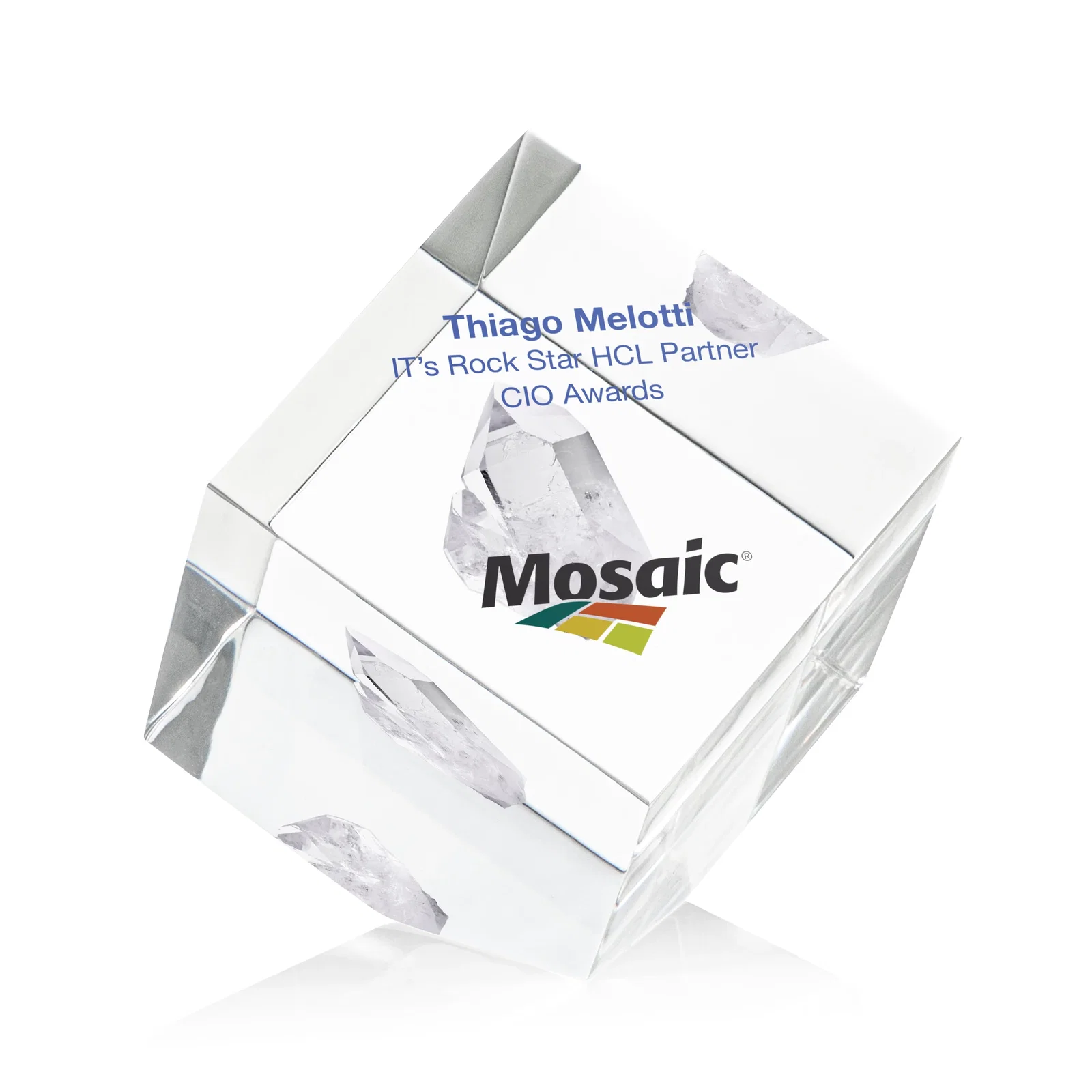 Custom Corner Cube Acrylic Embedment Award for Medallions for retirement presentations