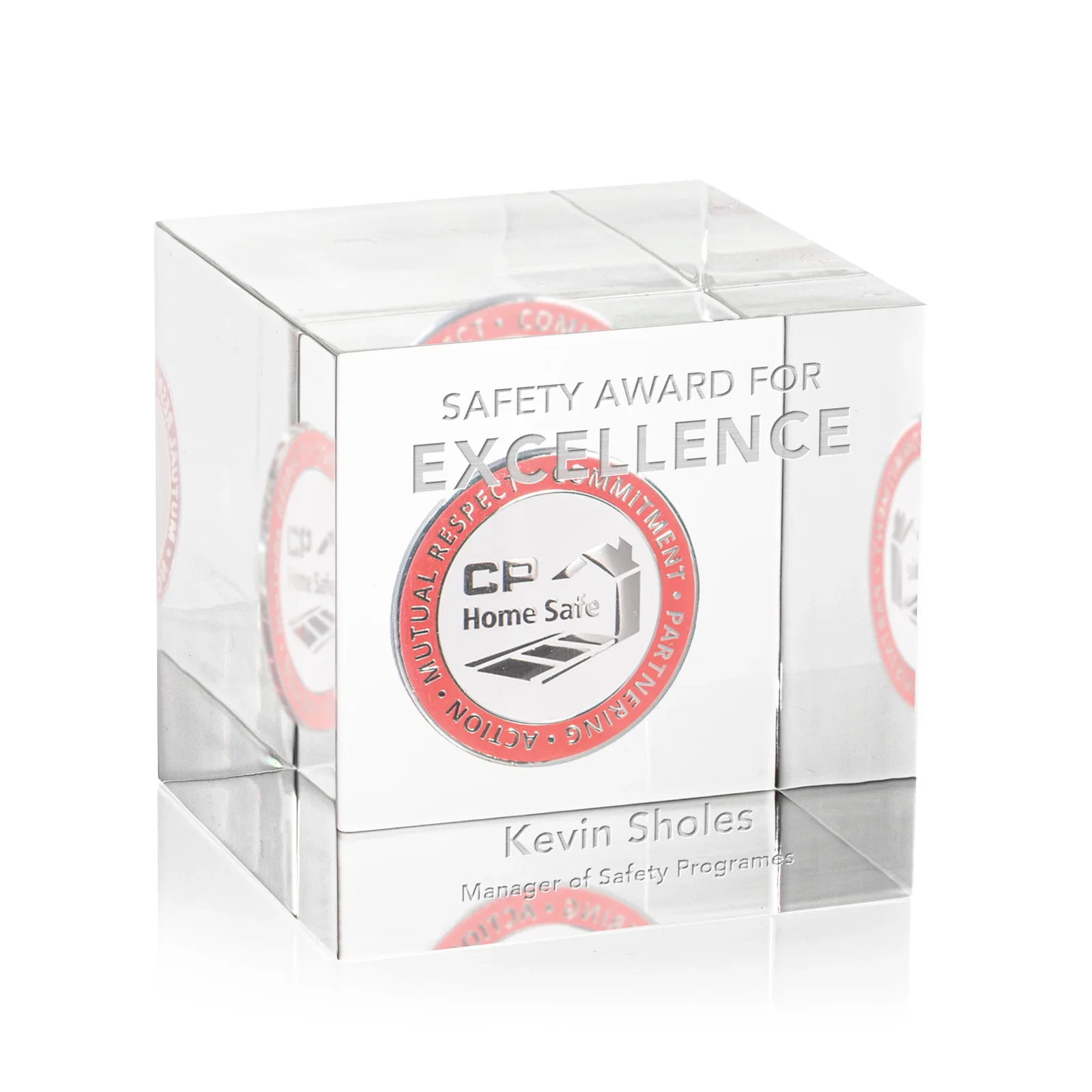 Custom True-Cube Acrylic Embedment Award for Medallions for service anniversary gifts