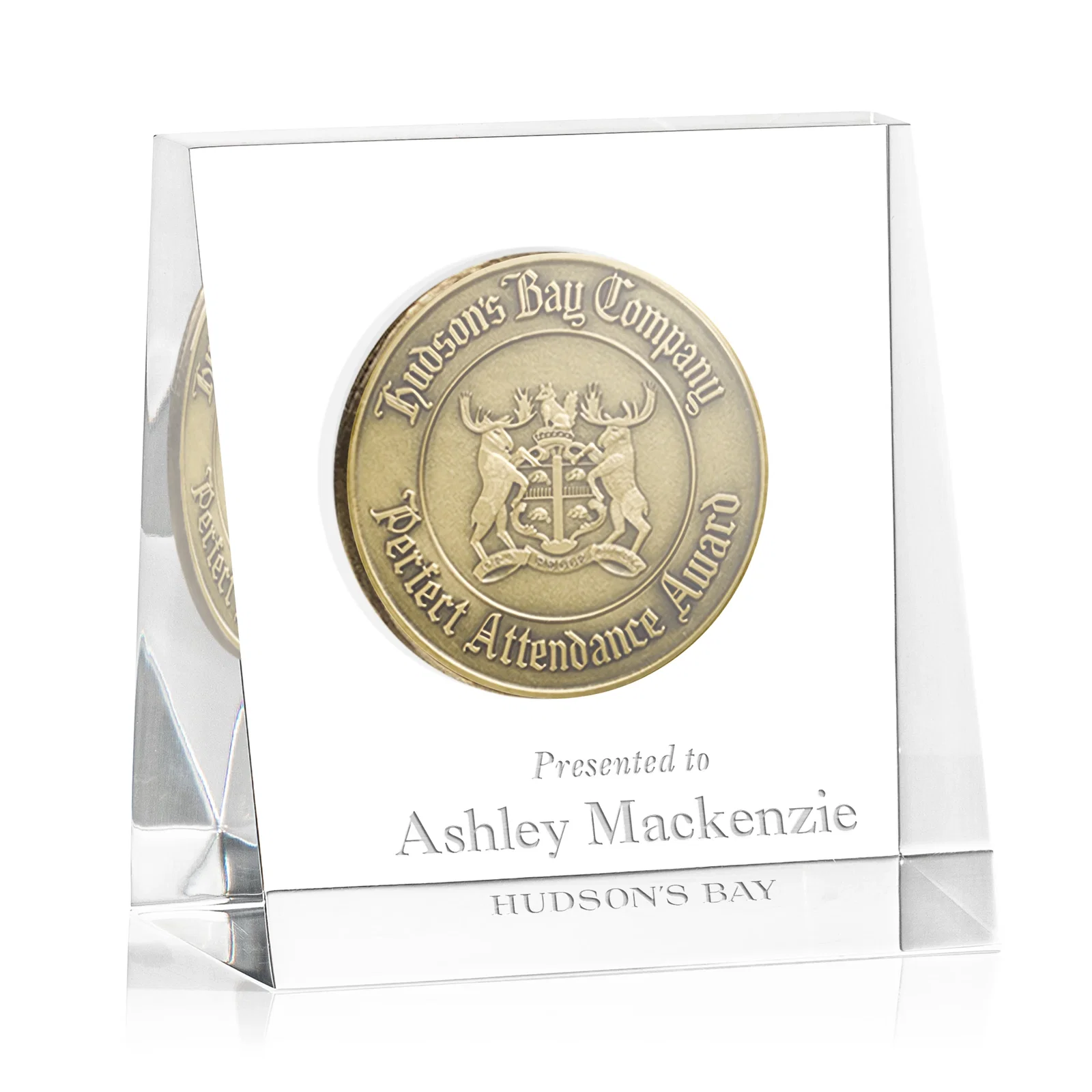 Custom Upright Wedge Acrylic Embedment Award for Medallions for service anniversary gifts