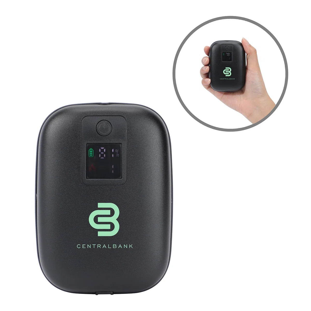 Custom Ember Combo Hand Warmer & Power Bank, front view of the branded device